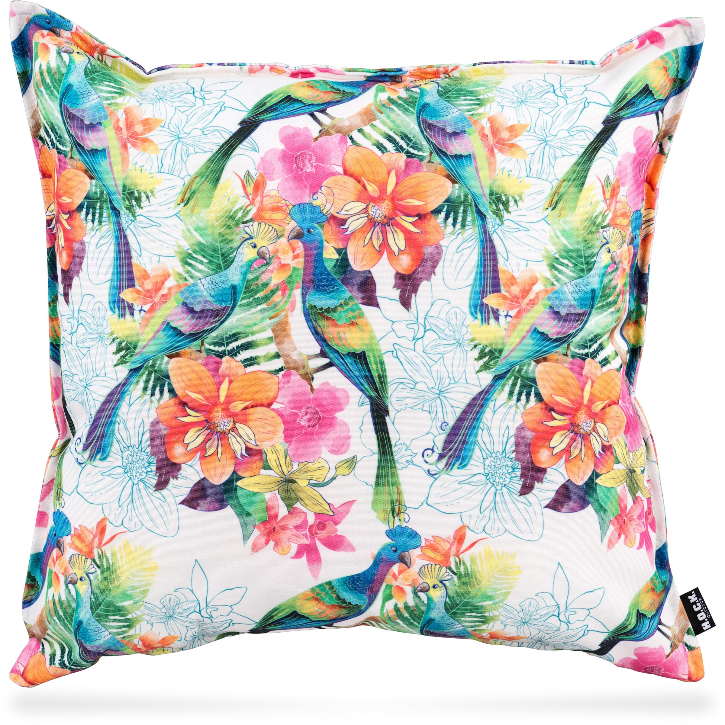 H.O.C.K. Dekokissen "Paradise 1" mit Vögeln und Blumen, Kissenhülle mit Füllung, 1 Stück