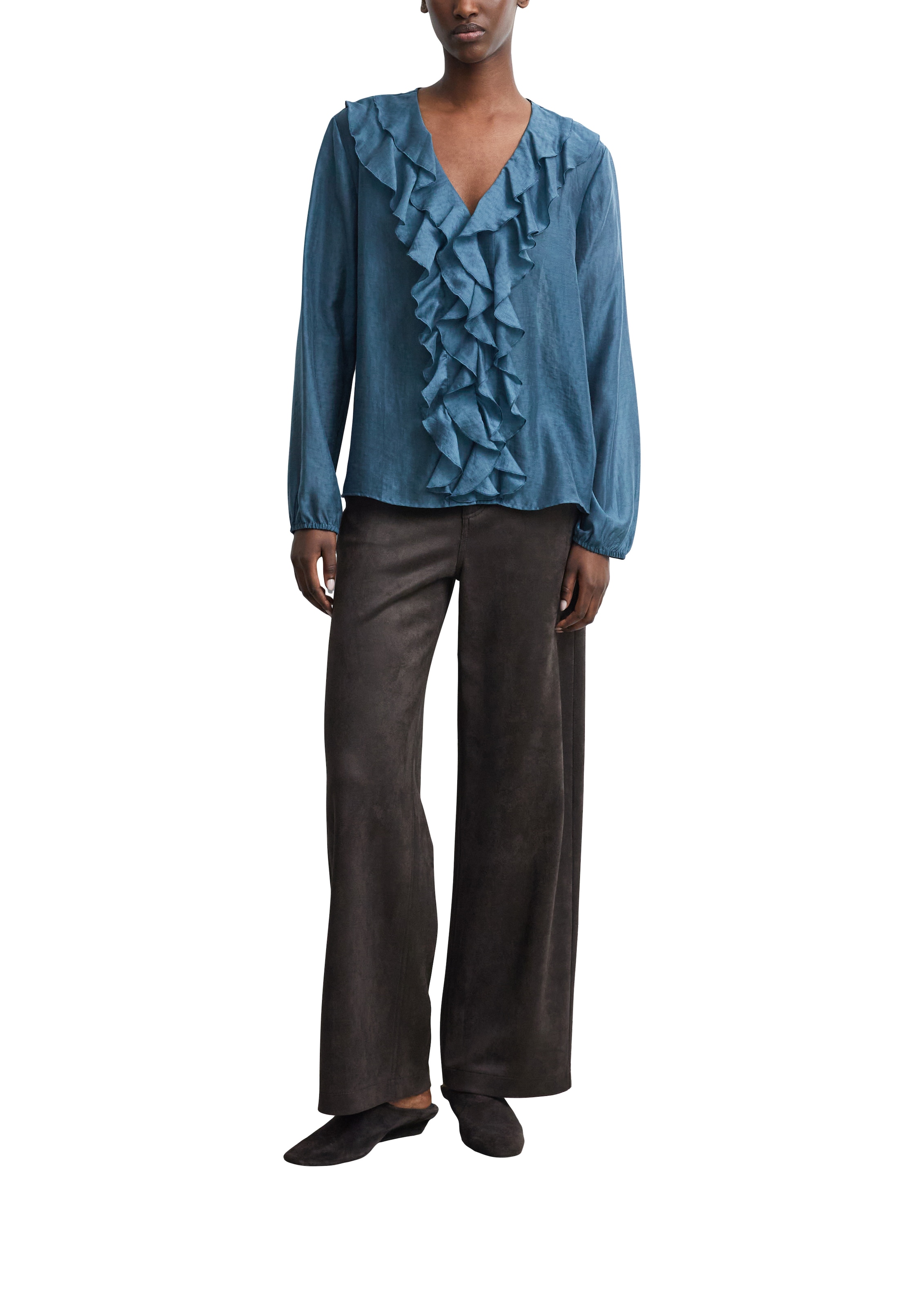 Comma Langarmbluse Leicht transparente Jacquard-Bluse mit Rüschen