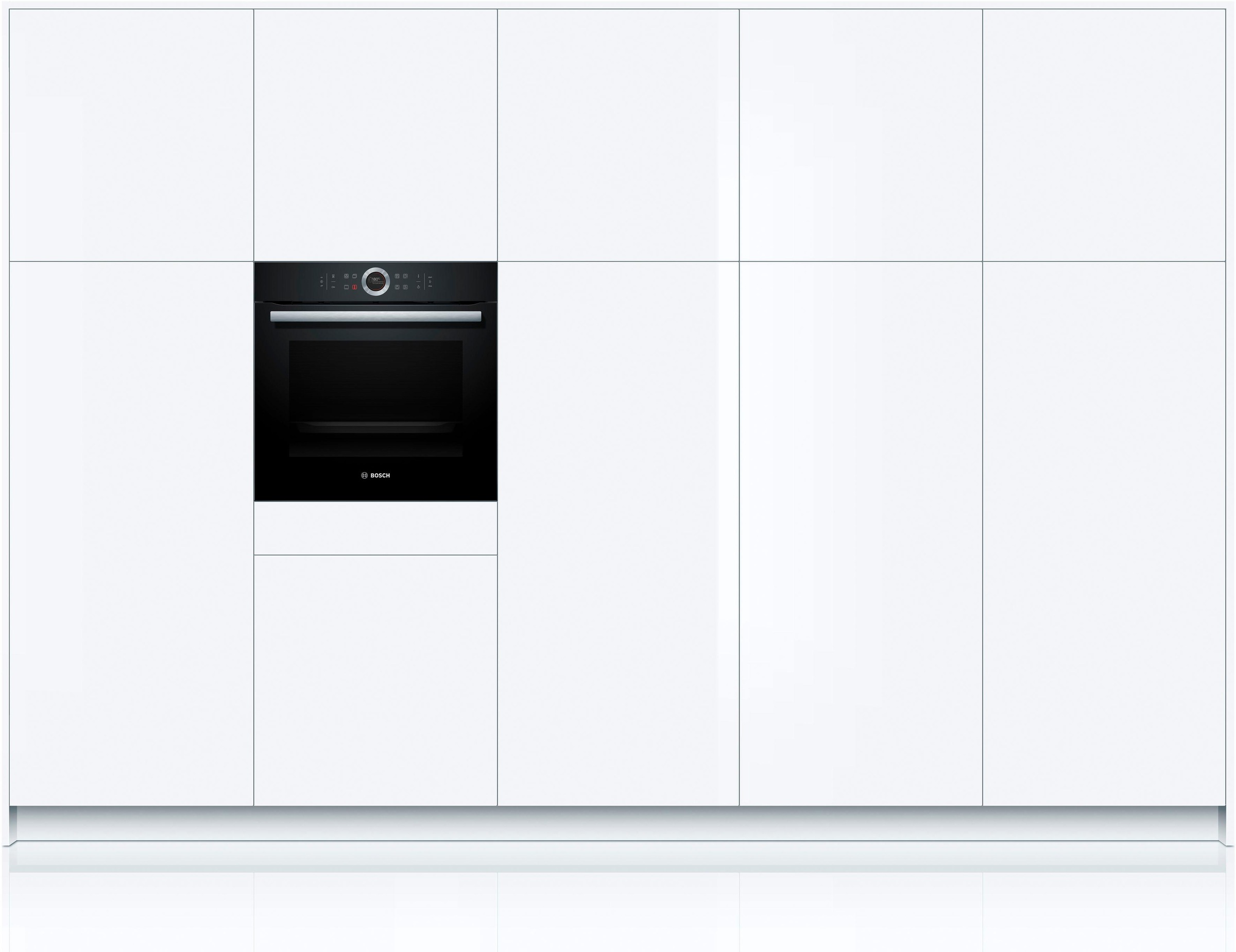 BOSCH Einbaubackofen Serie 8 »HBG635BB1«, mit Teleskopauszug nachrüstbar, ecoClean Direct, mit Pizzastufe