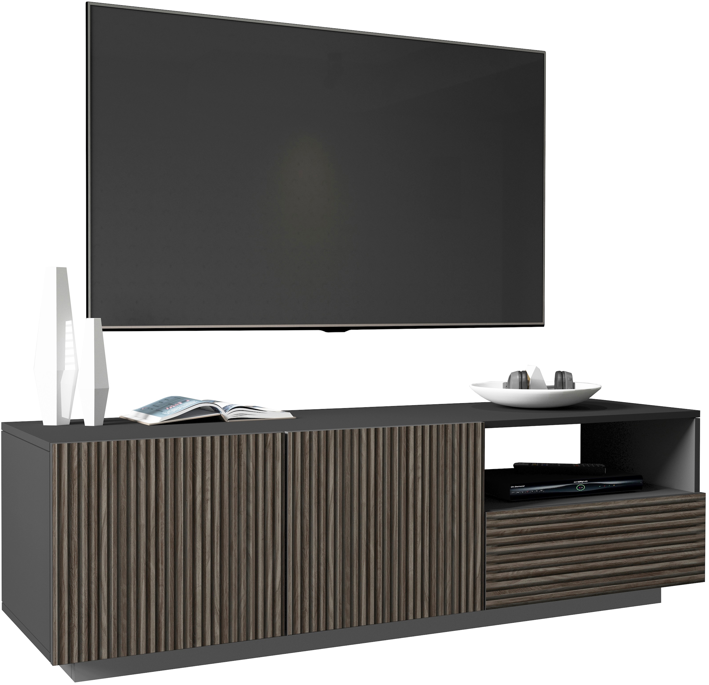 INOSIGN Lowboard »Vega,Lowboard,TV Board,TV Schrank,150 cm« mit 2 Türen und 1 Schublade,Fronten mit Rillen-Optik