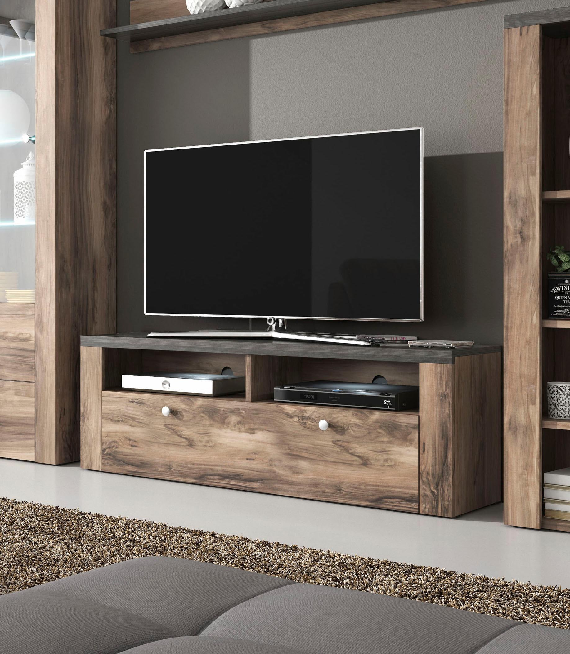 OTTO home Lowboard »Larona, zeitloses TV Board mit 1 Klappe und 2 offenen Fächern« Breite 140 cm, Fernsehbank, viel Stauraum, dekorative Rahmenoptik