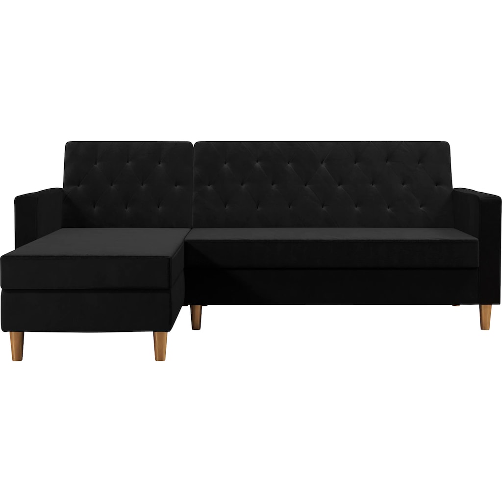 Cosmo Living Ecksofa »Liberty«, mit Schlafffunktion, Recamiere mit Stauraum beidseitig montierbar