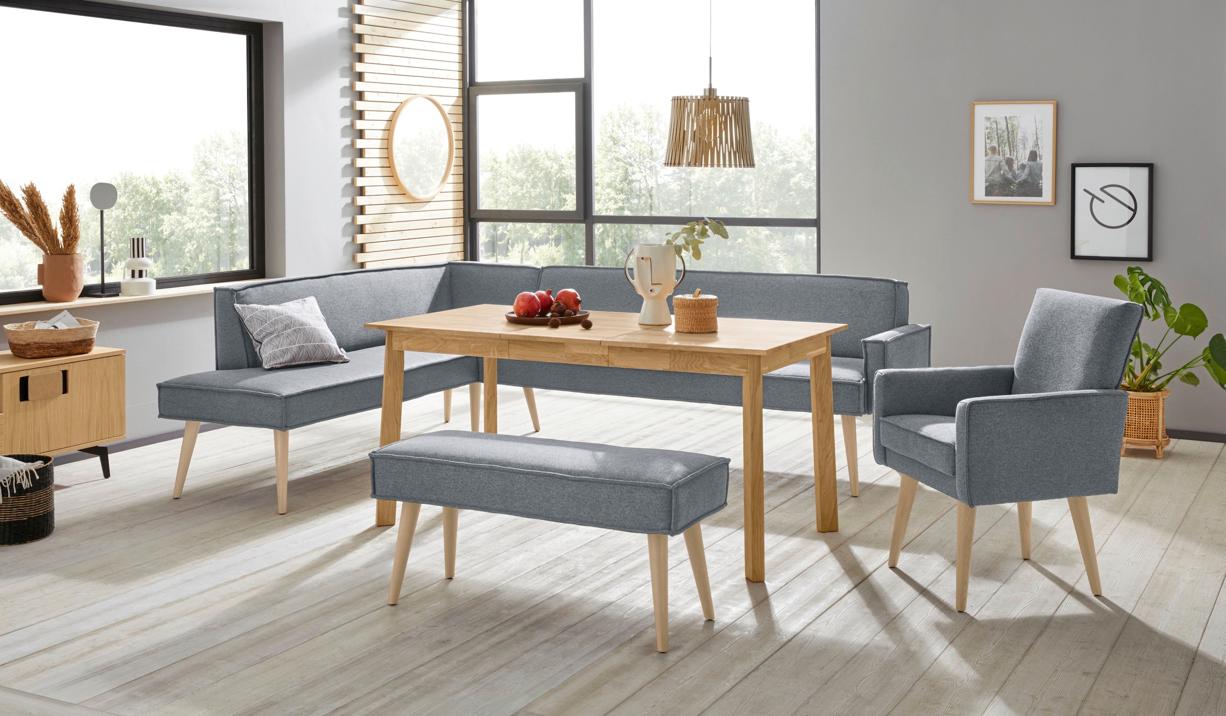 exxpo - sofa fashion Eckbank »Lungo, moderne Kedernaht, bequem und elegant, hoher Holzfuß«, hochwertige Detailverarbeitung, frei im Raum stellbar