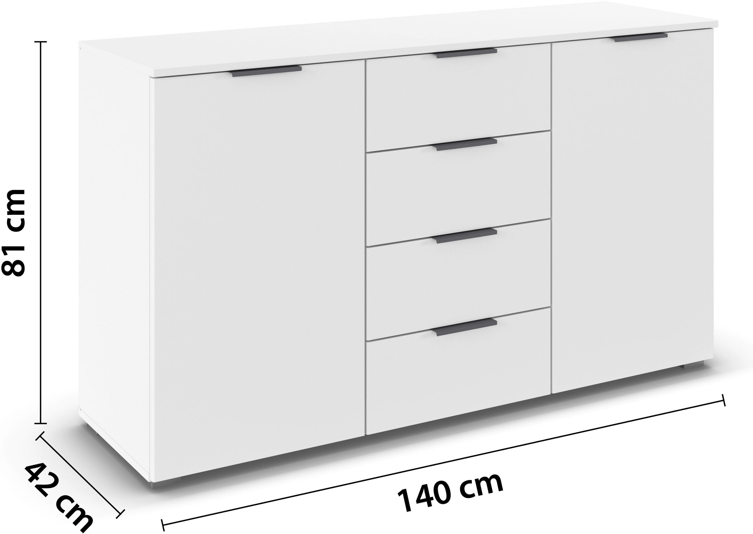 rauch Kombikommode »Sideboard Schubladenkommode AGORDO mit Dekor- oder Hochglanzfront«, (in zwei Griff-Farben), mit 4 Schubkästen und 2 Türen sowie Metallgriffen MADE IN GERMANY