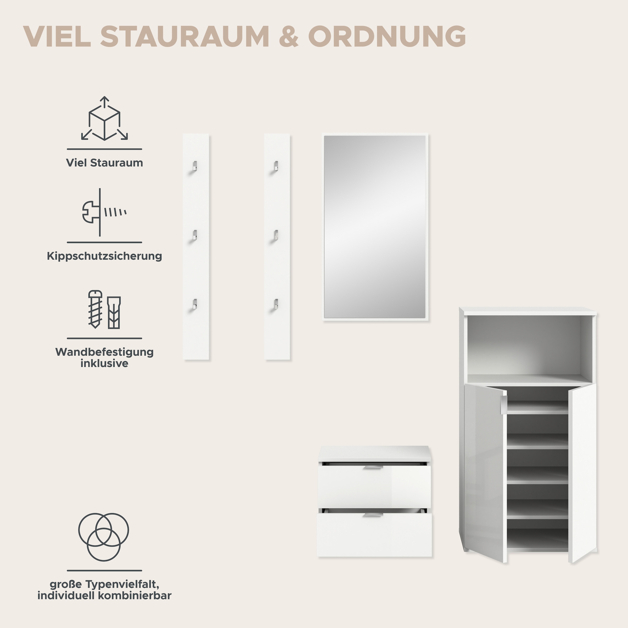 INOSIGN Garderoben-Set, (4 St.), Trondheim, Garderobenset 4-tlg.Breite 179 cm, Flur, Diele, Kombination