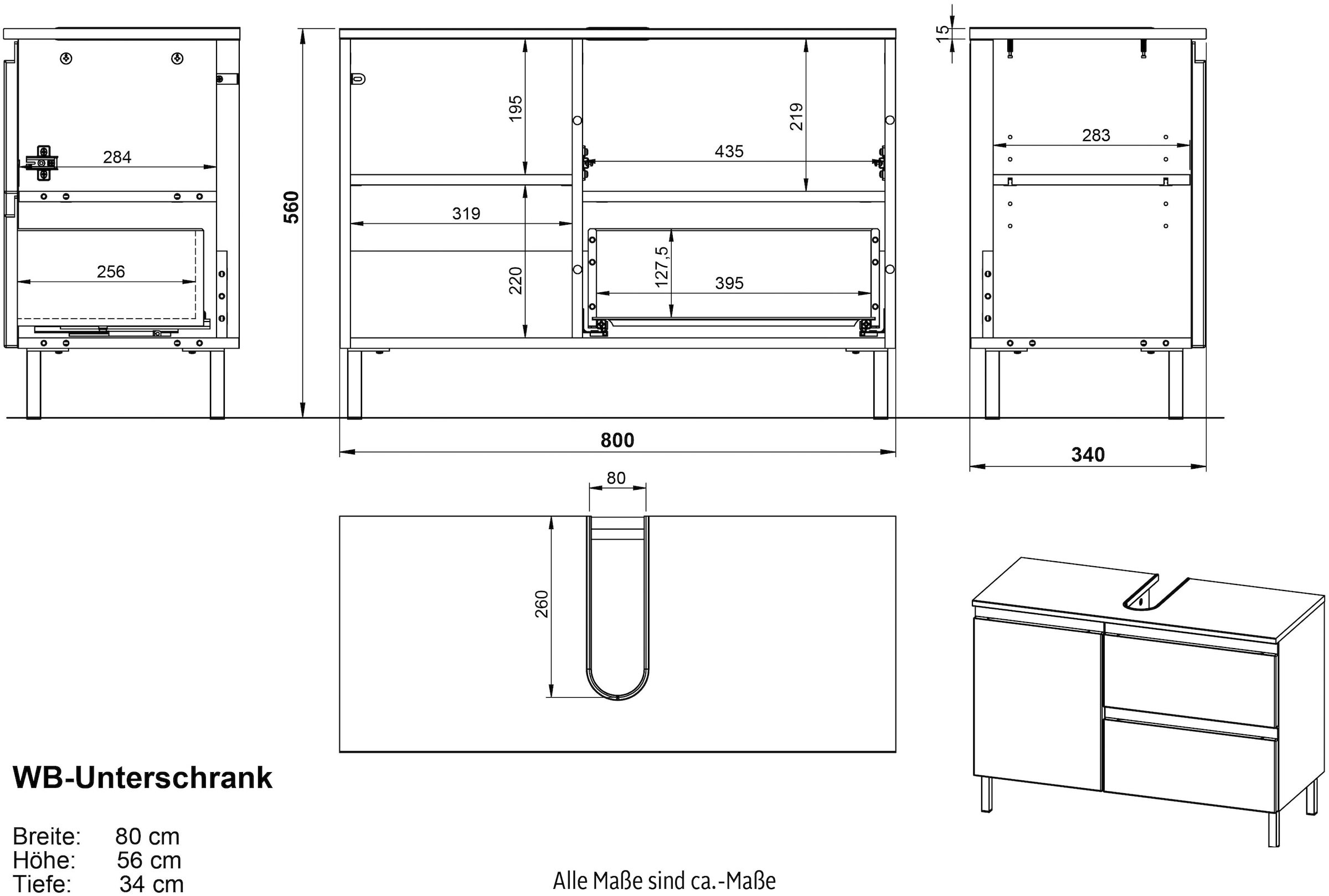 GERMANIA Waschbeckenunterschrank »Torrance«, mit verstellbarem Einlegeboden und Füßen aus Metall, griffloses Design