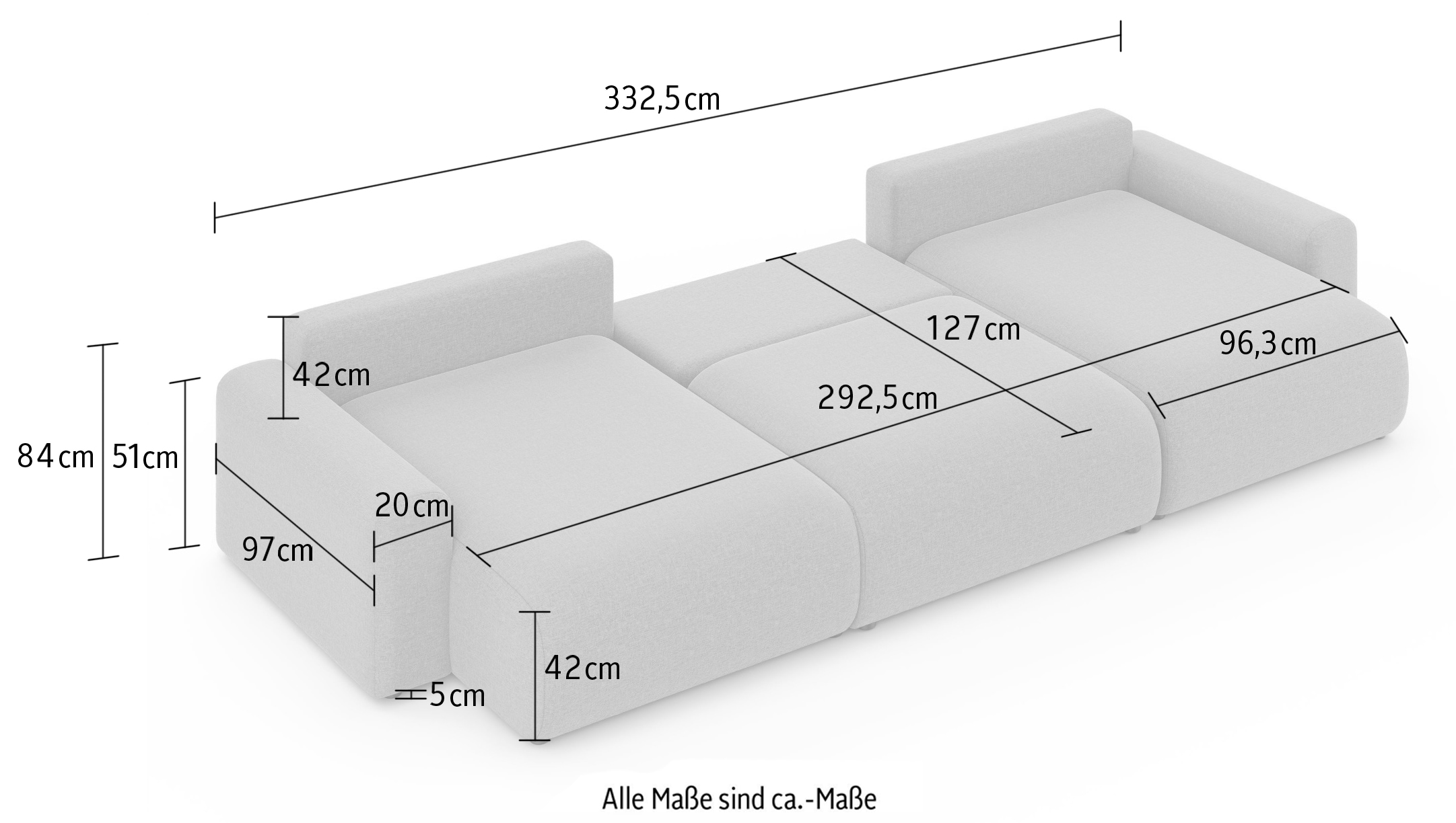 Home affaire Wohnlandschaft »LAKESIDE mit Bettfunktion und Bettkasten, Maße B/T/H: 332,5/142/84 cm« U‑Form mit vielen Kissen und Wellenunterfederung