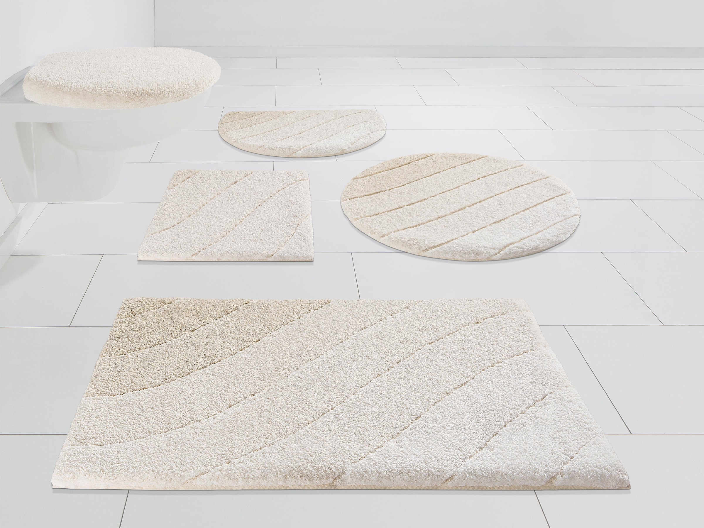 Kleine Wolke Badematte »Donna«, rutschhemmend beschichtet, fußbodenheizungsgeeignet-schnell trocknend, Wellen Design, Pastell, 3-tlg. Set, rechteckig & rund erhältlich