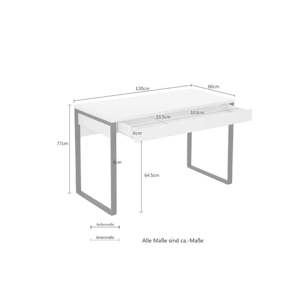 Places of Style Schreibtisch »Moid, Computertisch im modernen Design,«, Breite 120 cm, mit Metallbeinen & Schublade