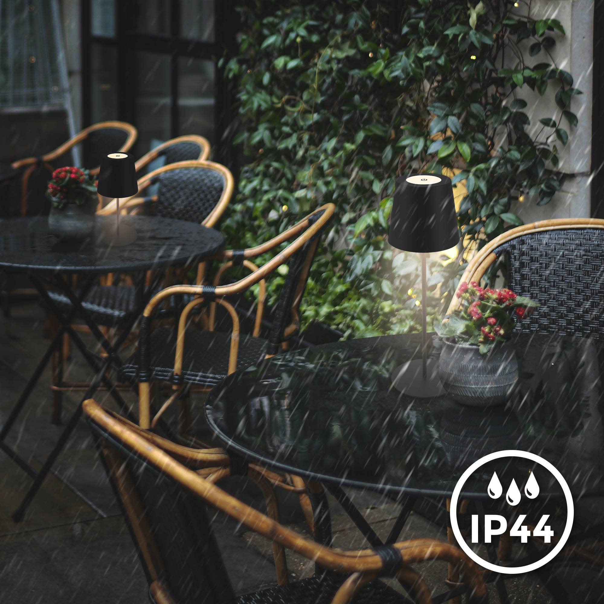 B.K.Licht Außen-Tischleuchte »BK_TL1595 Akku LED Tischlampe, 3-Stufen Touchdimmer, mit USB« LED-Modul 1 Stk. Extra-Warmweiß 2.700 K, 200 Lm, 2,5W, IP44, 12h Leuchtdauer, 36 x 10,5 cm, Schwarz