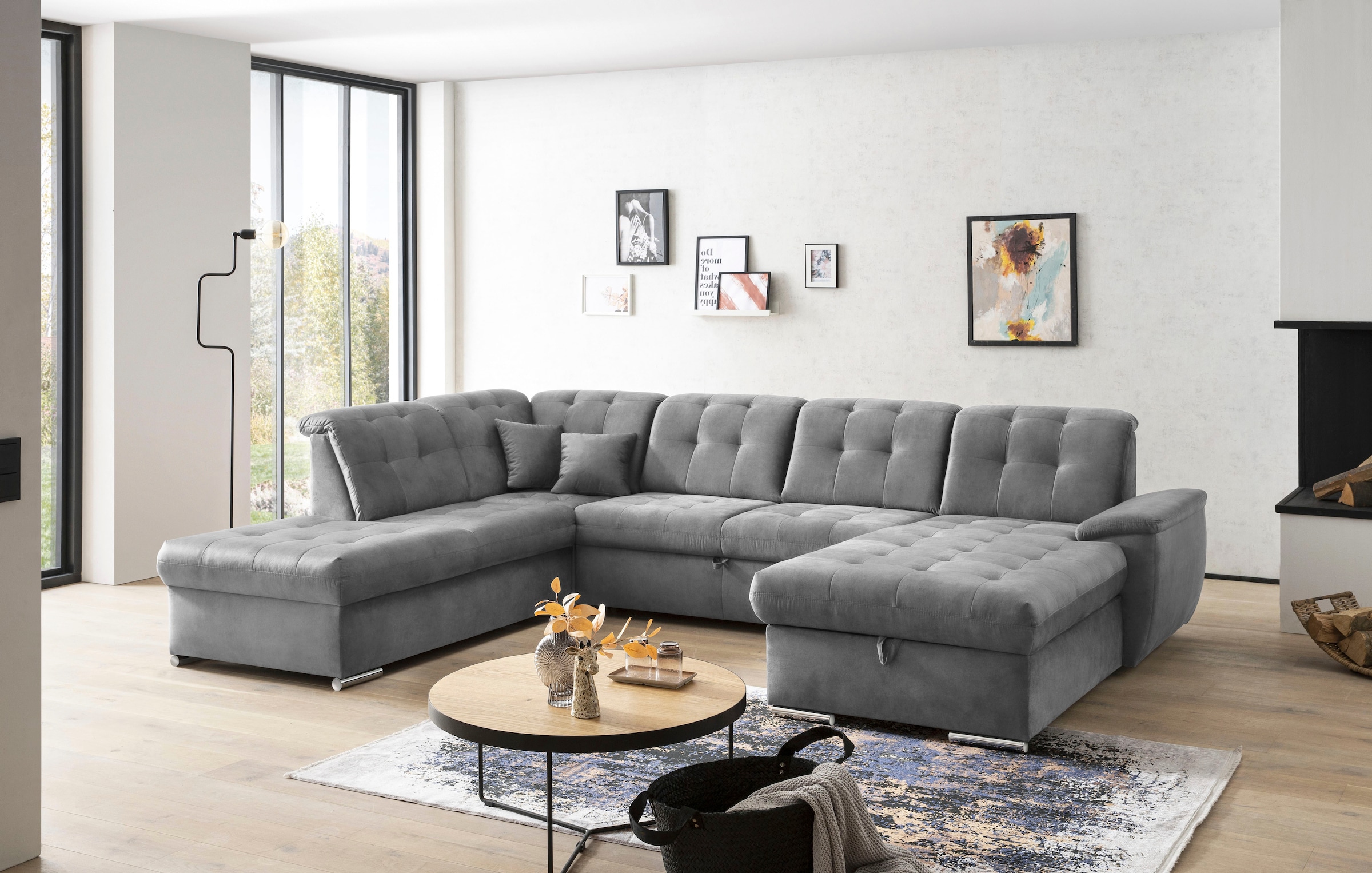 exxpo - sofa fashion Wohnlandschaft »Durango, aufwendige Sitz- und Rückenverarbeitung, bequem, U-Form«, inkl. Kopfteilverstellung, wahlweise mit Bettfunktion und Bettkasten