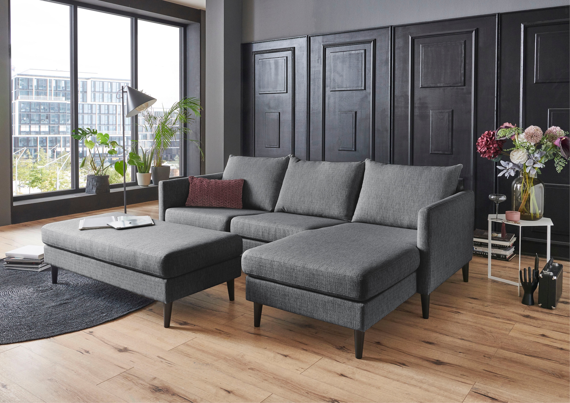 ATLANTIC home collection Hocker »Rekvik«, XXL-Hocker, mit Massivholzfüßen, passend zur Rekvik-Serie