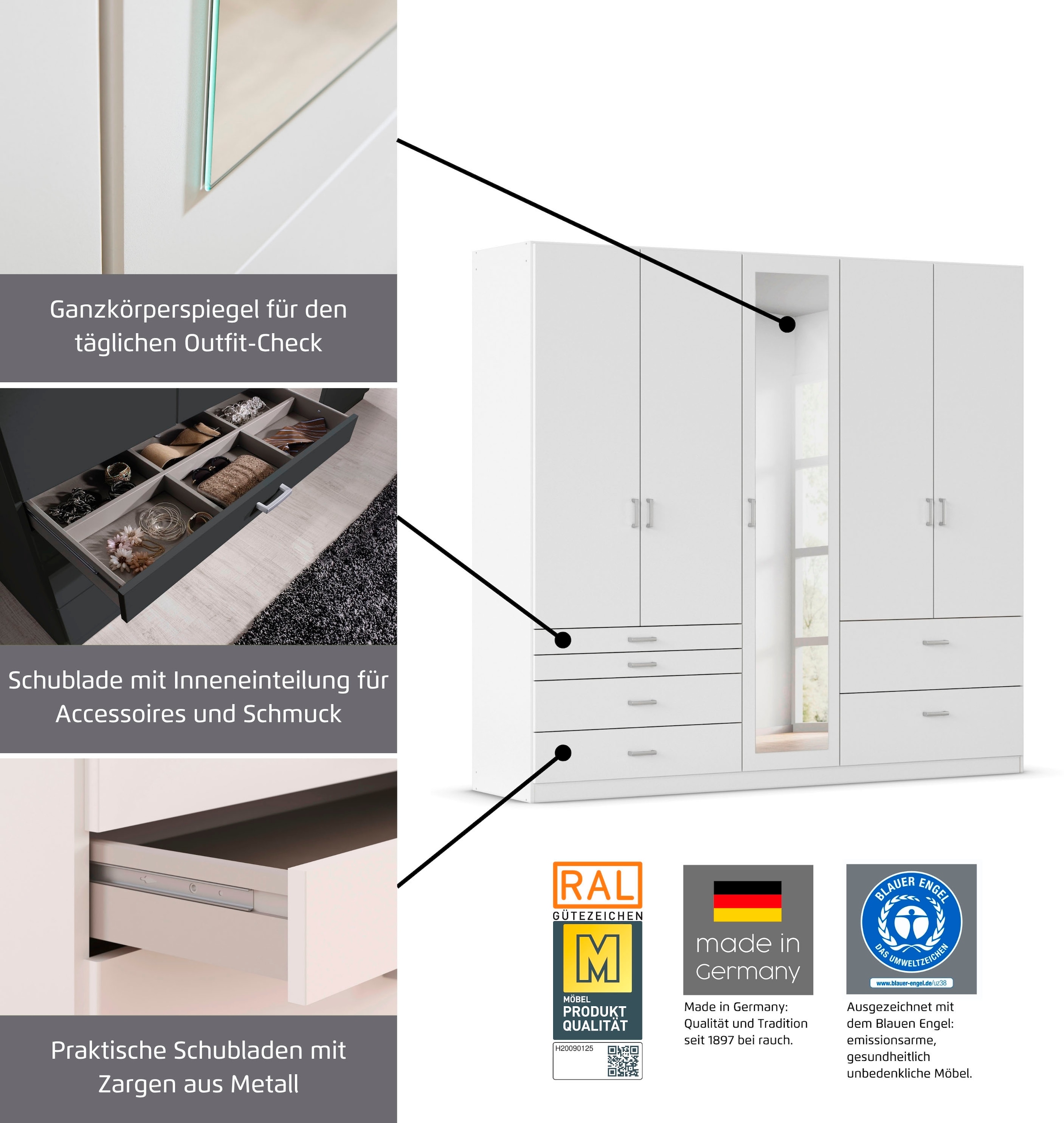 rauch Kleiderschrank »Kleiderschrank Schrank Garderobe Wäscheschrank WILDBERG« Breiten 226/271 cm, Höhen 210/229 cm,  mit 6 Schubladen, obere Schublade mit Holz-Einteilung MADE IN GERMANY