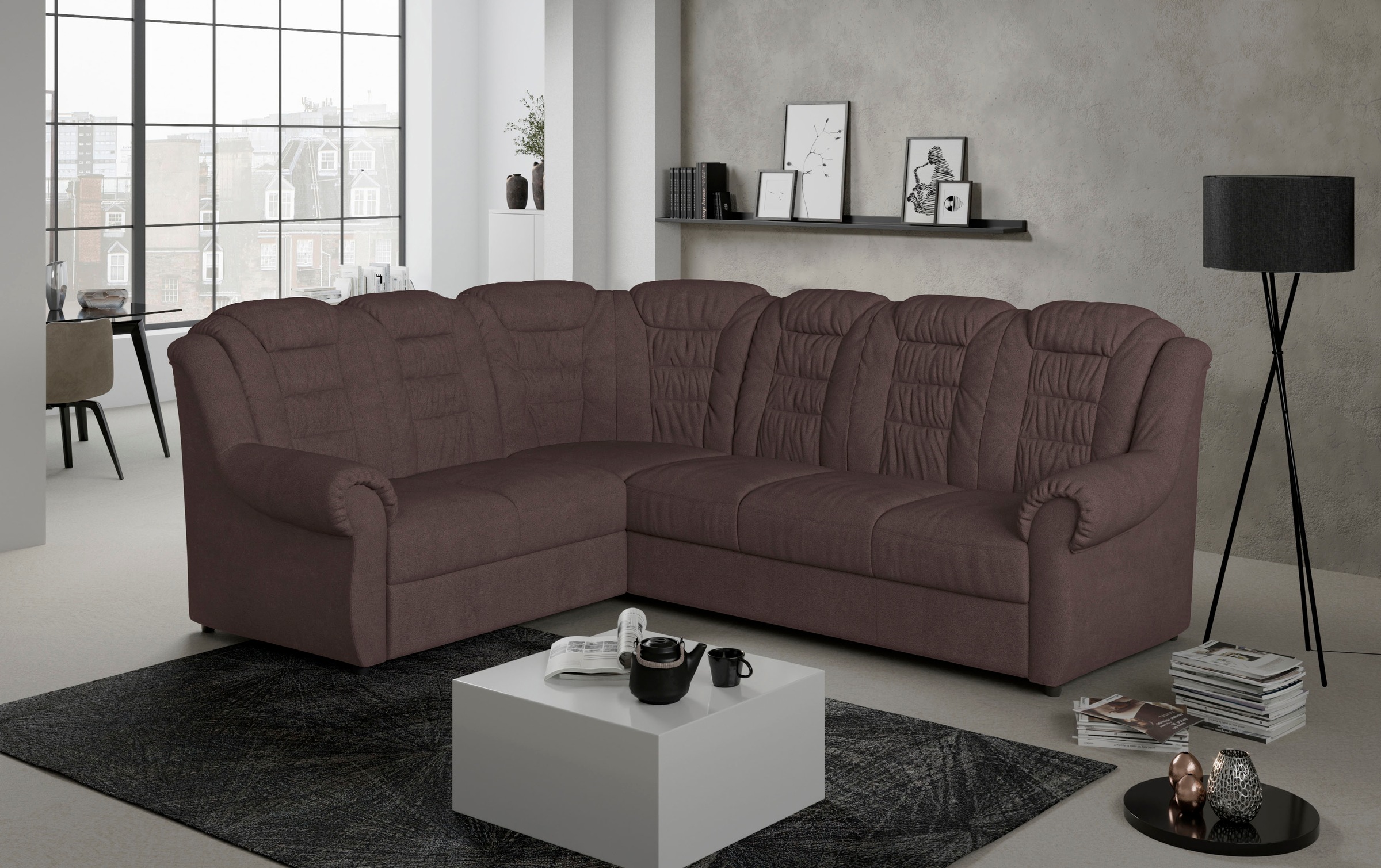 Home affaire Ecksofa »Boston L-Form«, mit hoher Rückenlehne, wahlweise mit Bettfunktion & Stauraum