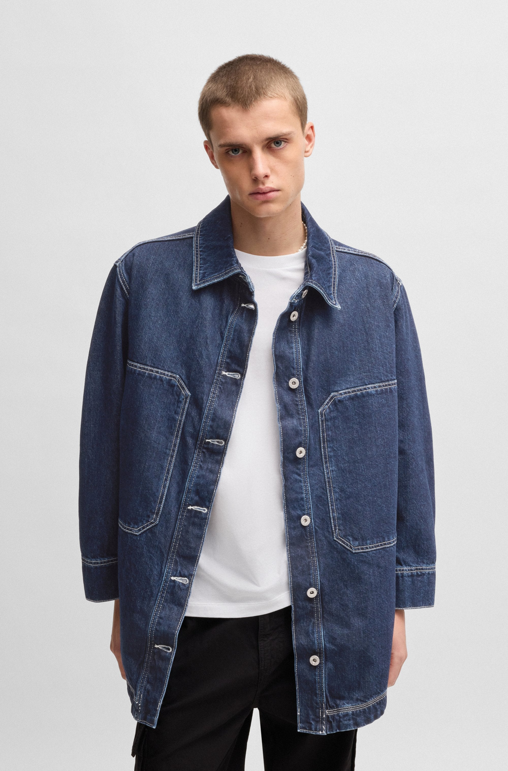 HUGO Blue Jeansjacke »Galane«, mit kontrastfarbenen Nähten Overshirt Oversized Unisex