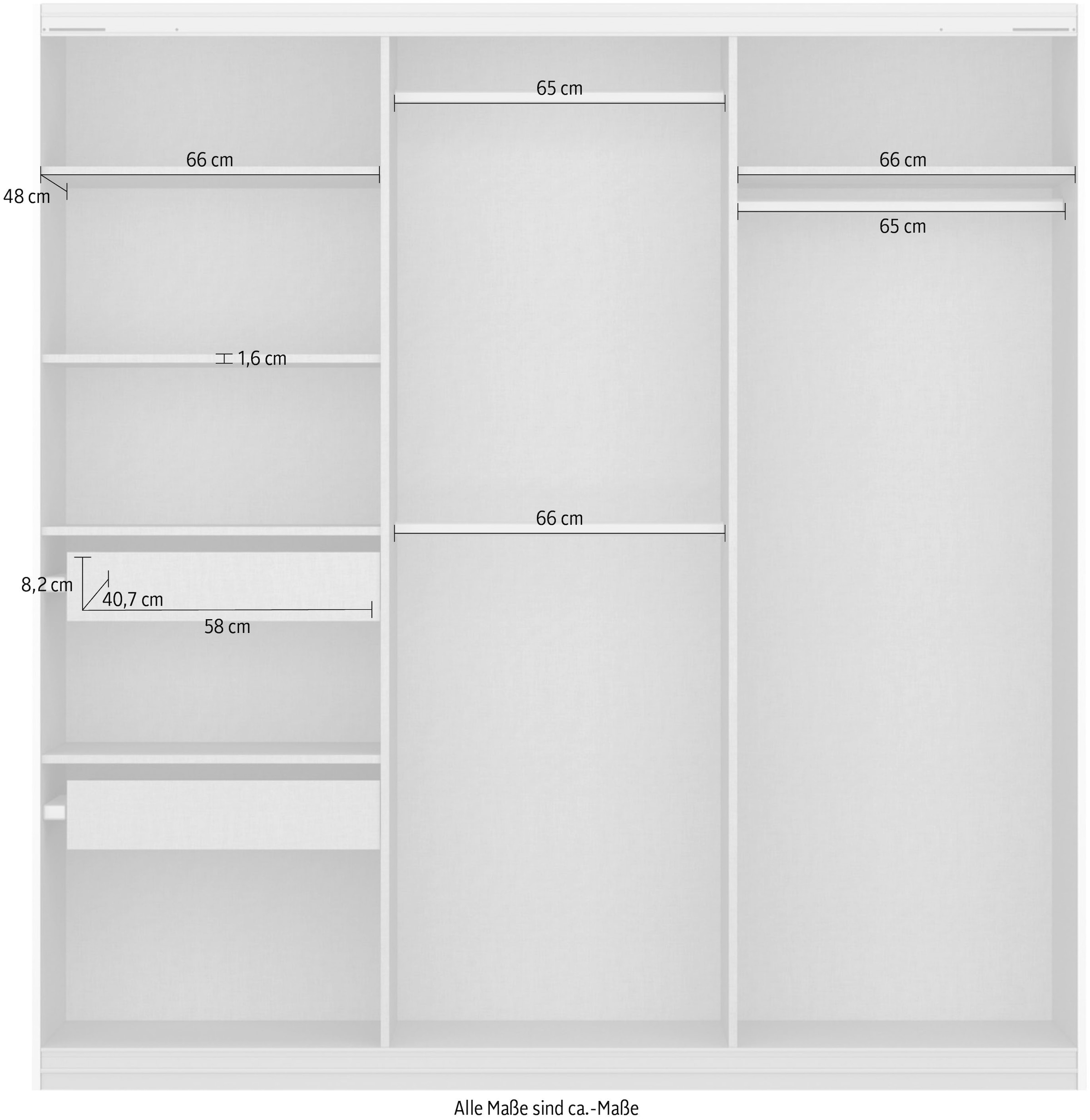 rauch Schwebetürenschrank »Kleiderschrank Schrank Garderobe BESTSELLER KOLUNA mit Spiegel« Breiten 203/271/315/360 cm Höhen 210/229 cm,  inkl. 2 Innenschubladen sowie extra Einlegeböden MADE IN GERMANY