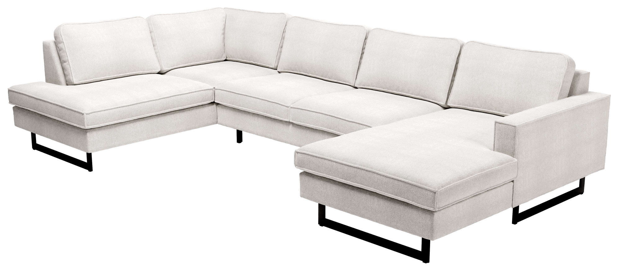 Places of Style Wohnlandschaft »Pinto, 350 cm, U-Form, XXL, mit Ottomanen«, Cord, Chenille, Lederoptik, mit Keder, Metallfüße, Wellenunterfederung