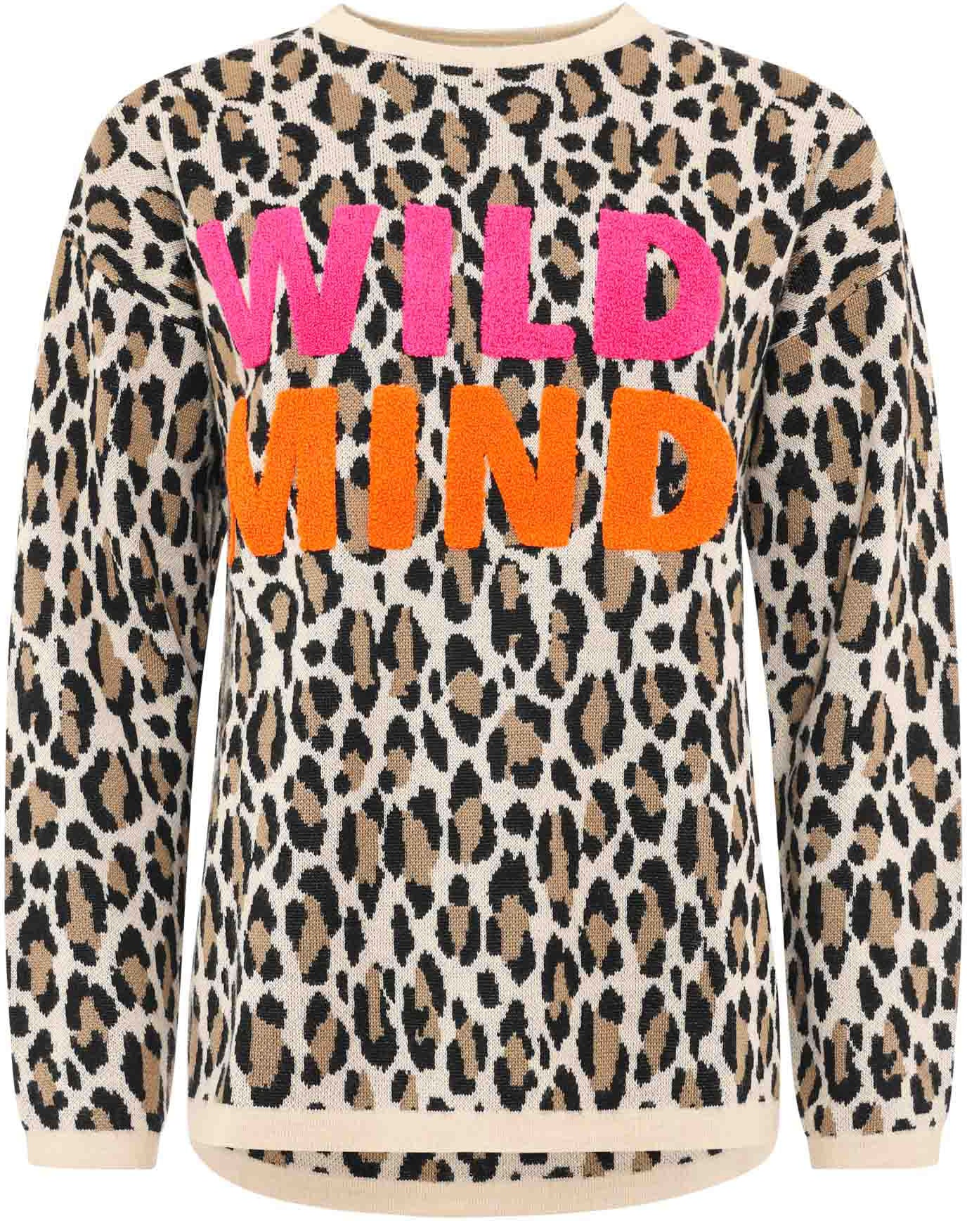 Zwillingsherz Rundhalspullover »"Leo-Wild Mind"«, mit Flockprint-Schriftzug in Neon