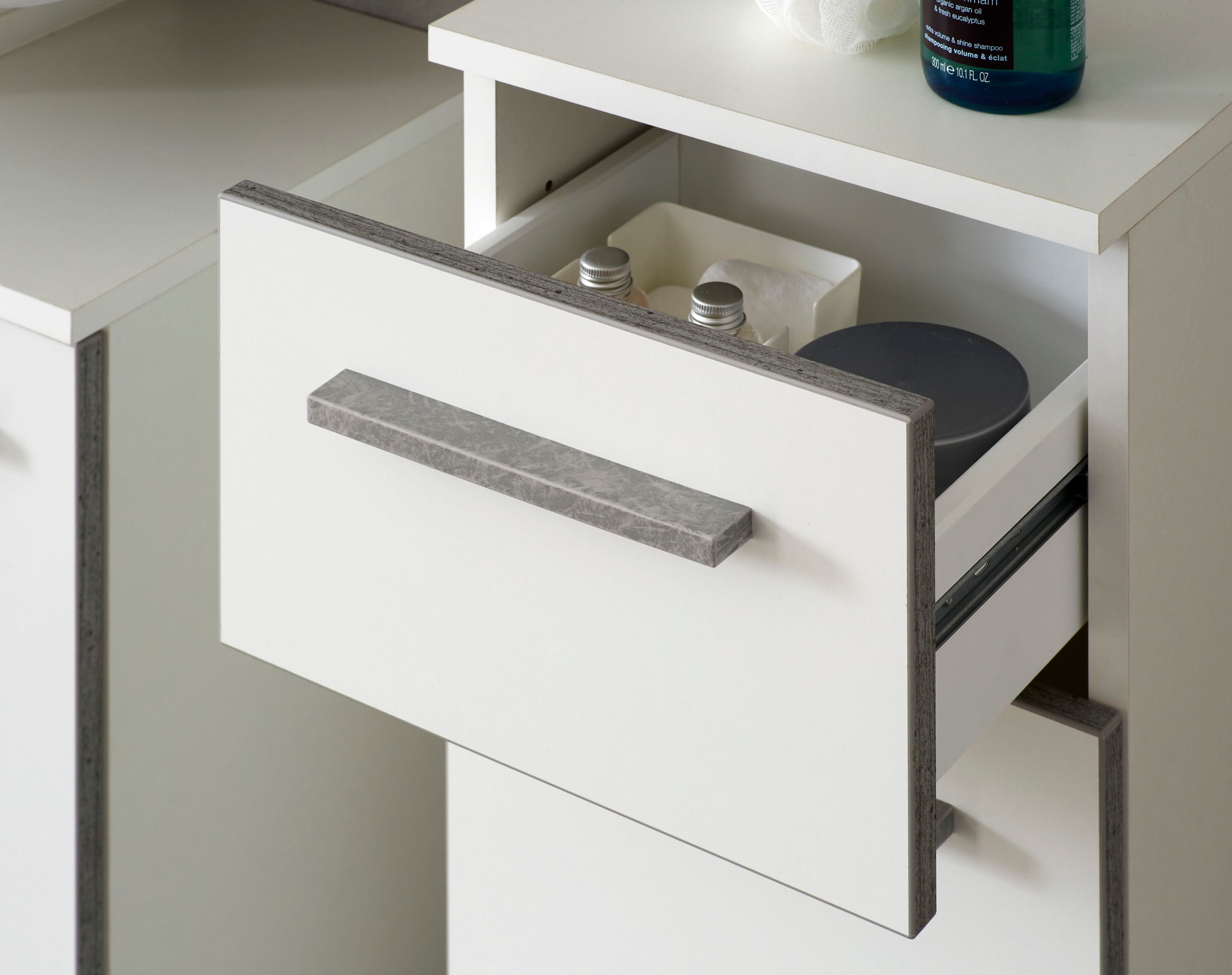 Saphir Unterschrank »Quickset 953 Badschrank mit 1 Tür und 1 Schublade, 30 cm breit« Badezimmer-Unterschrank inkl. Türdämpfer, Griffe in Betonoptik