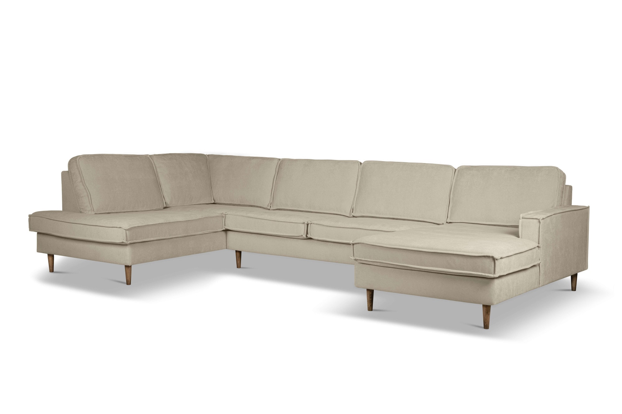 Home affaire Wohnlandschaft »Pinto Skandi, 350 cm, U-Form, XXL, mit Ottomanen« mit Keder, Massivholzfüße Eiche geräuchert, Wellenunterfederung