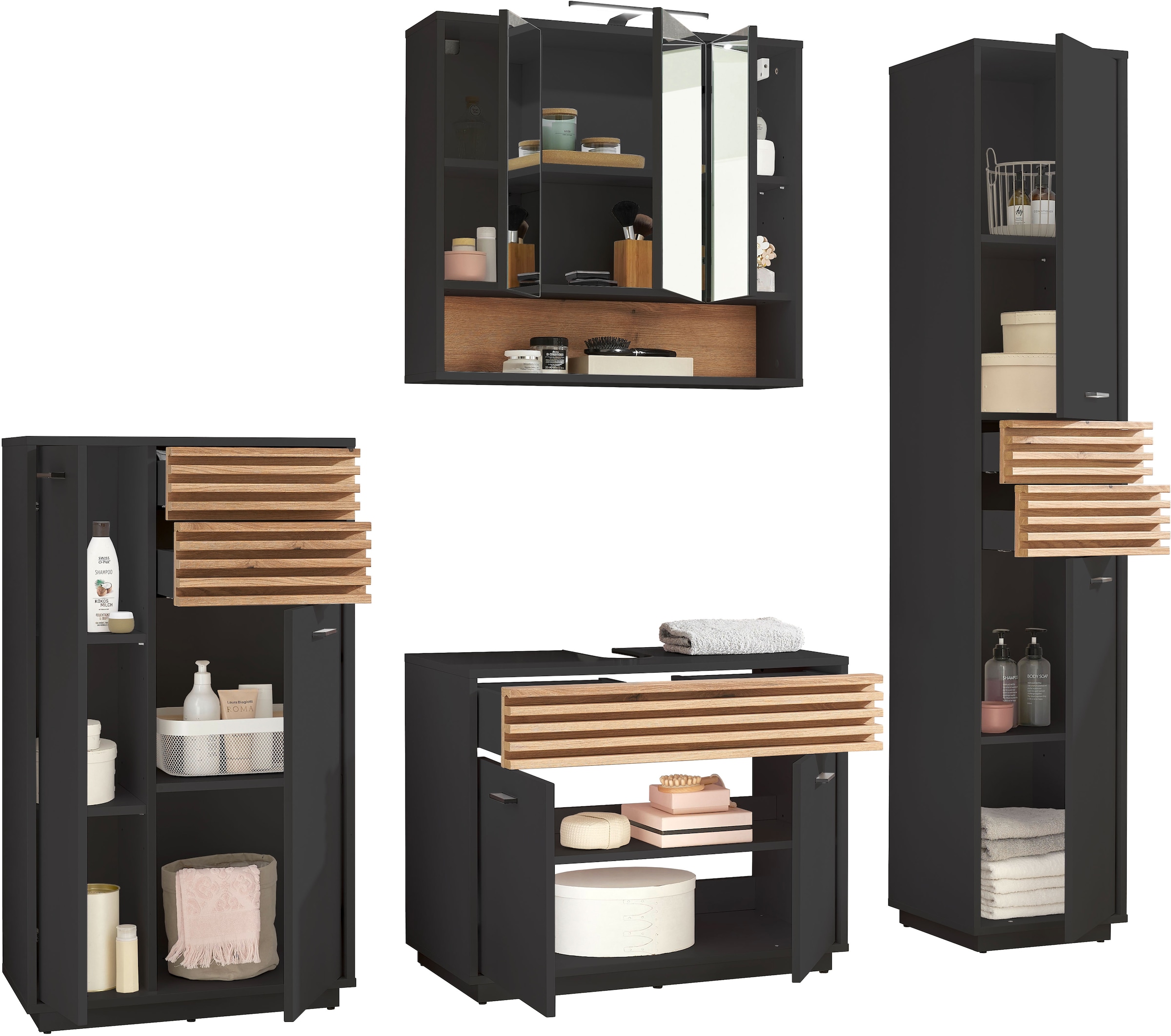 BASIC by Balculina Waschbeckenunterschrank »Liguria B/H/T 80x64x40 cm« 1 Stk. tlg. Breite 80cm, Unterflurauszug, FSC-Mix 70%