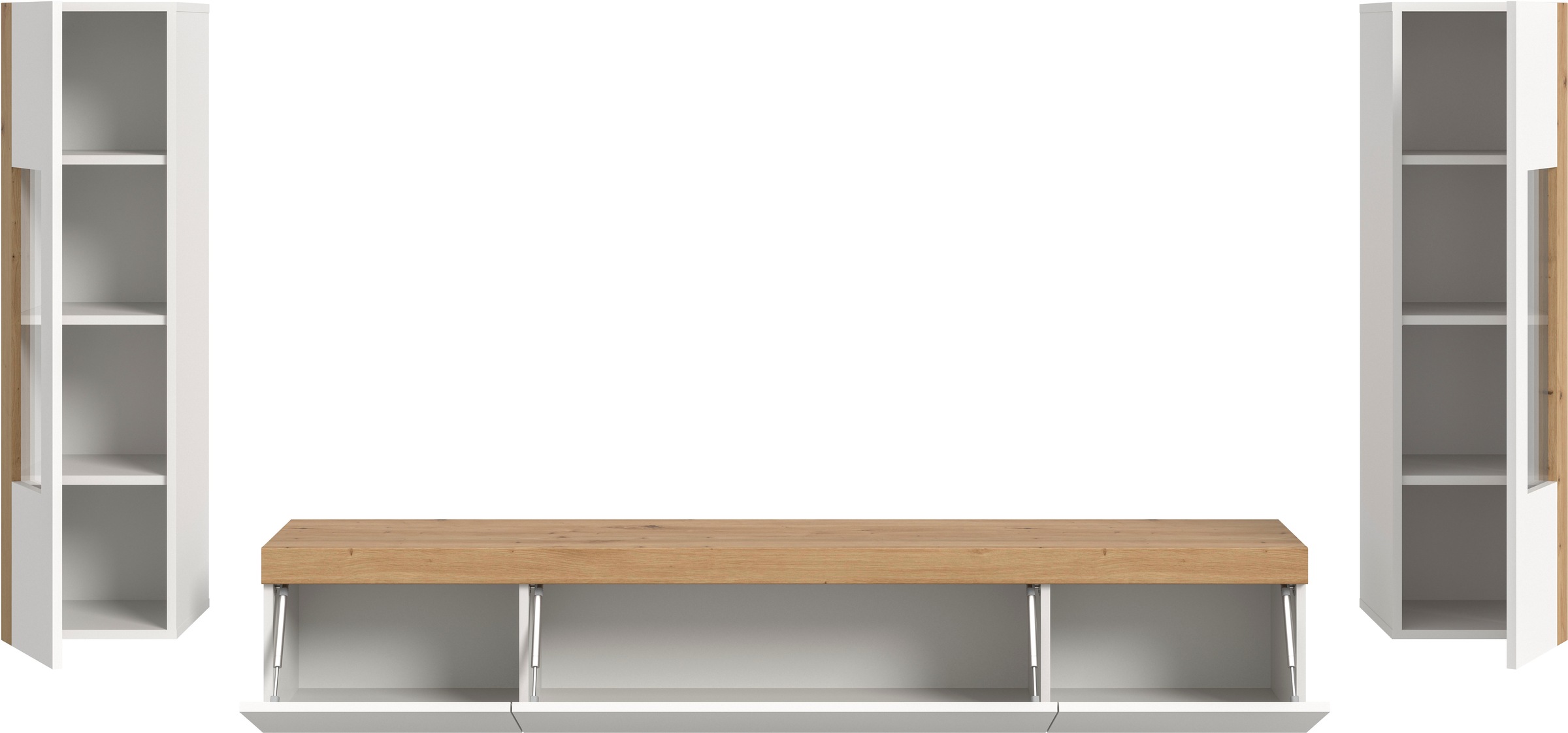 INOSIGN Wohnwand »Svala, Breite 180 cm, Wohnkombination«, (Set, 3 St.), stehend u. hängend montierbar, Vitrinenschränke, Lowboard