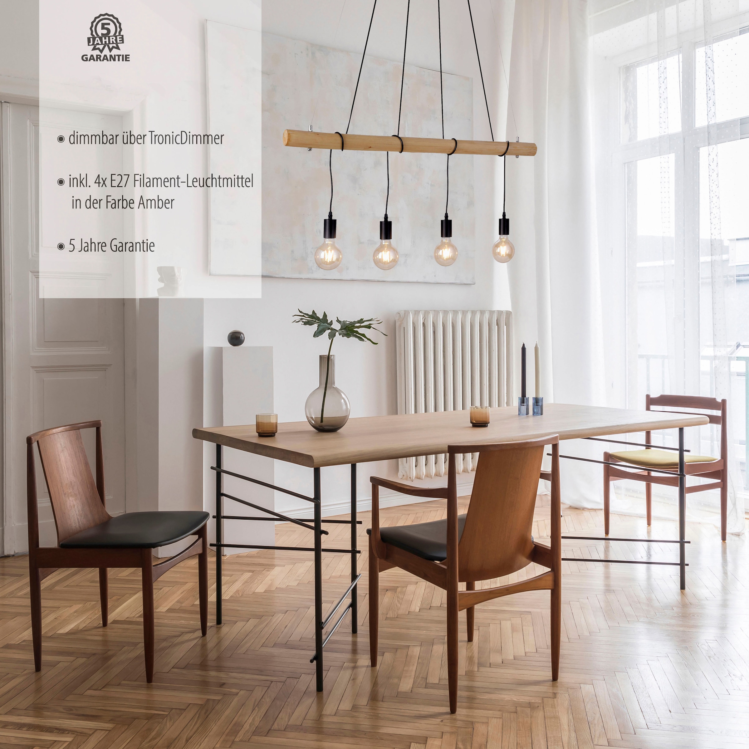 JUST LIGHT Pendelleuchte »TERO«, 4 flammig, Leuchtmittel E27 | LED wechselbar, dimmbar über TronicDimmer, inkl. LED Leuchtmiitel