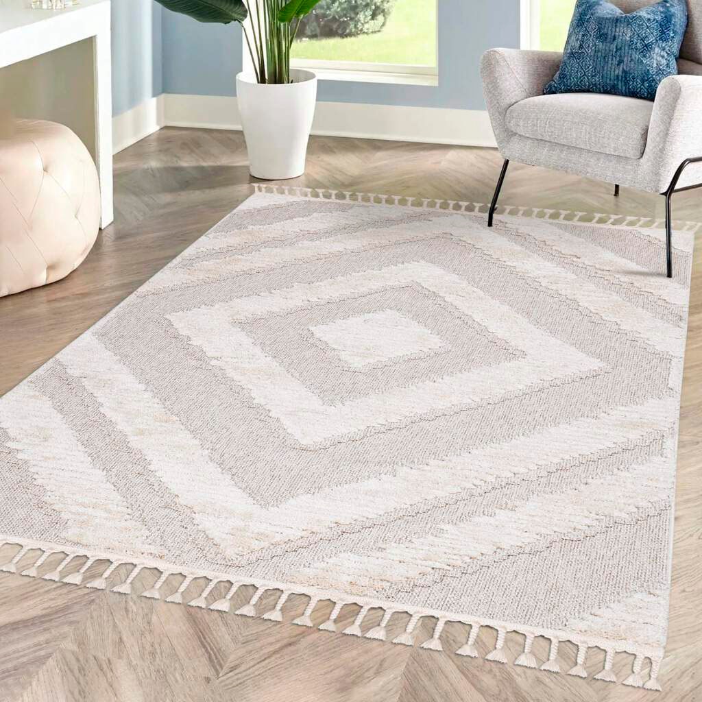 Carpet Teppich Boho-Stil, rechteckig, mit Fransen, 813«, Sisal »Valencia 3D-Effekt, City Raute-Muster,