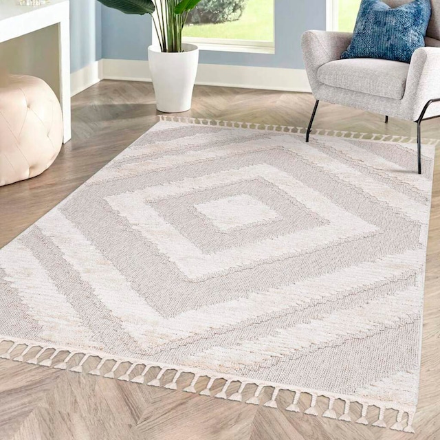 Carpet City Teppich »Valencia 813«, rechteckig, Boho-Stil, Raute-Muster,  3D-Effekt, mit Fransen, Sisal | Kurzflor-Teppiche