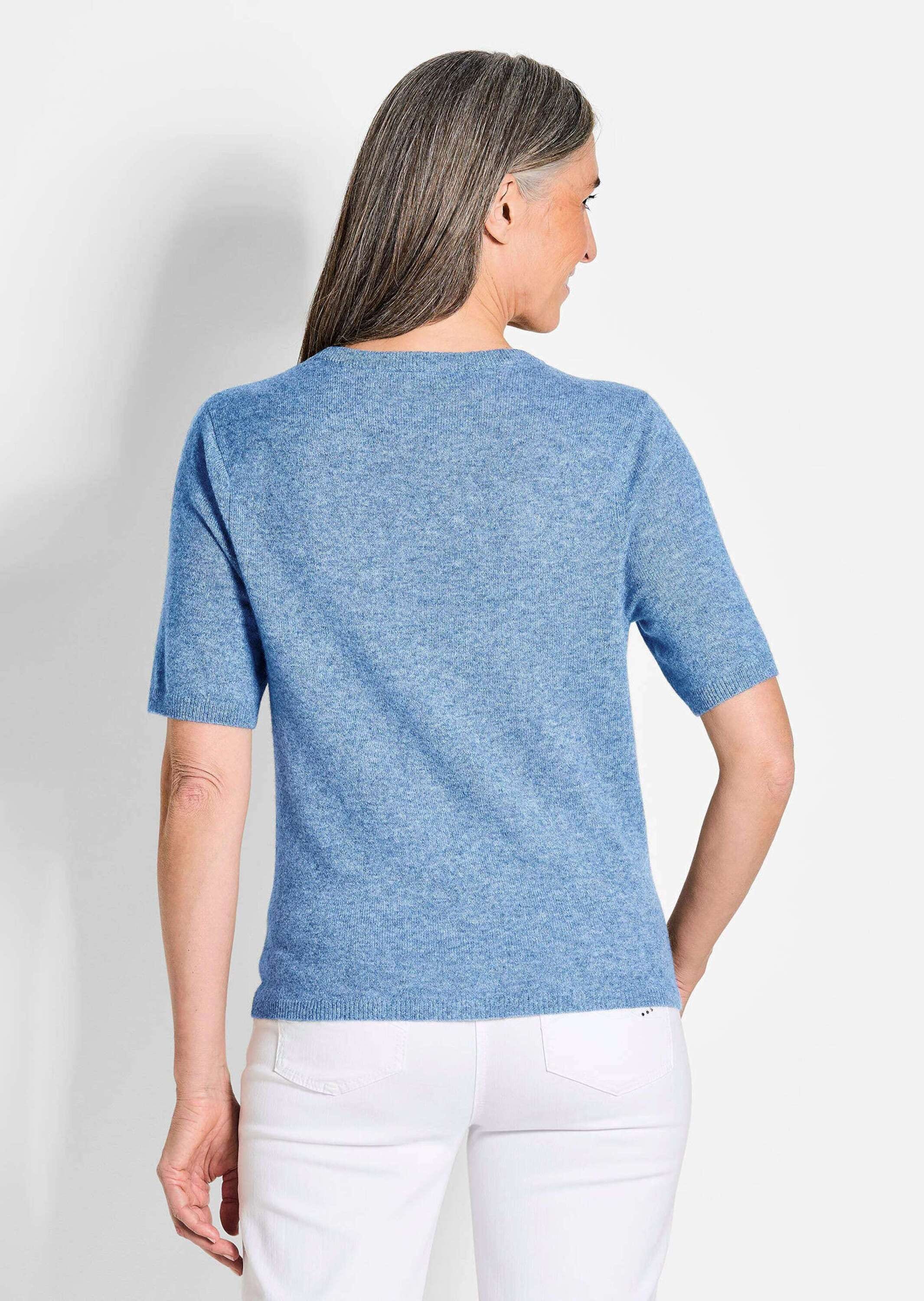 GOLDNER Kurzarmpullover »Kurzgröße Feinstrickpullover mit Rundhals« Aufwendig in Form gestrickt