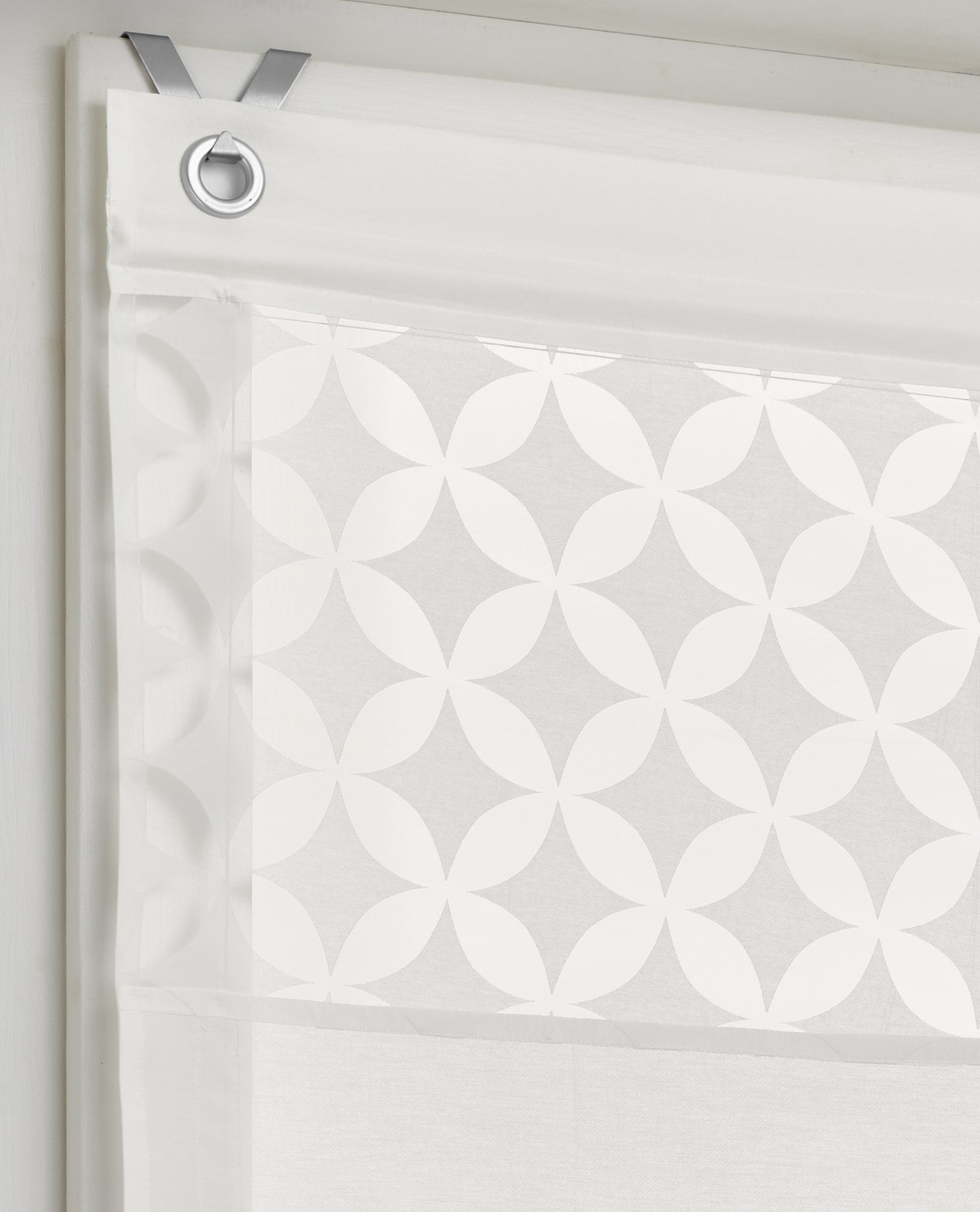 Kutti Raffrollo »Jessy mit Ösen, halbtransparent« mit Hakenaufhängung ohne Bohren freihängend Ausbrenner-Blende, weiß