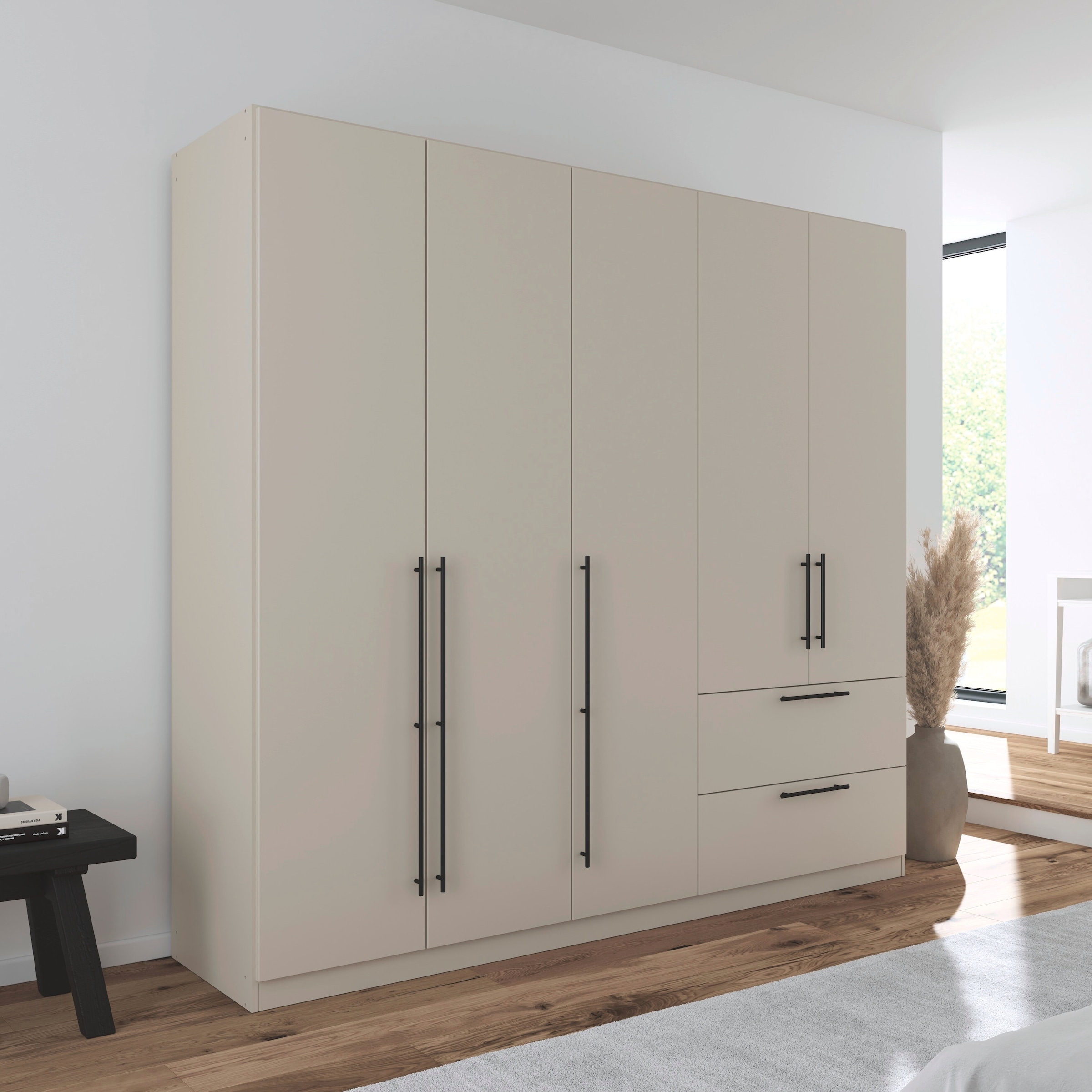 rauch Kleiderschrank »Drehtürenschrank Schrank Garderobe Wäscheschrank Schlafzimmer AVOLA«, (in 3 verschiedenen Ausstattungen BASIC/CLASSIC/PREMIUM), mit hochwertigen Stangengriffen in Schwarz aus Metall MADE IN GERMANY