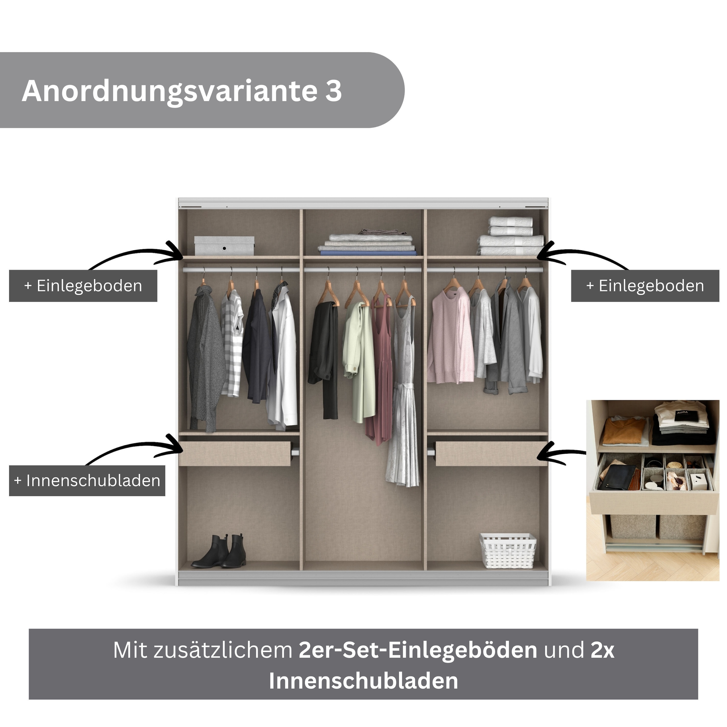 rauch Schwebetürenschrank »Kleiderschrank Schrank Garderobe BESTSELLER KOLUNA mit Spiegel« Breiten 203/271/315/360 cm Höhen 210/229 cm,  inkl. 2 Innenschubladen sowie extra Einlegeböden MADE IN GERMANY