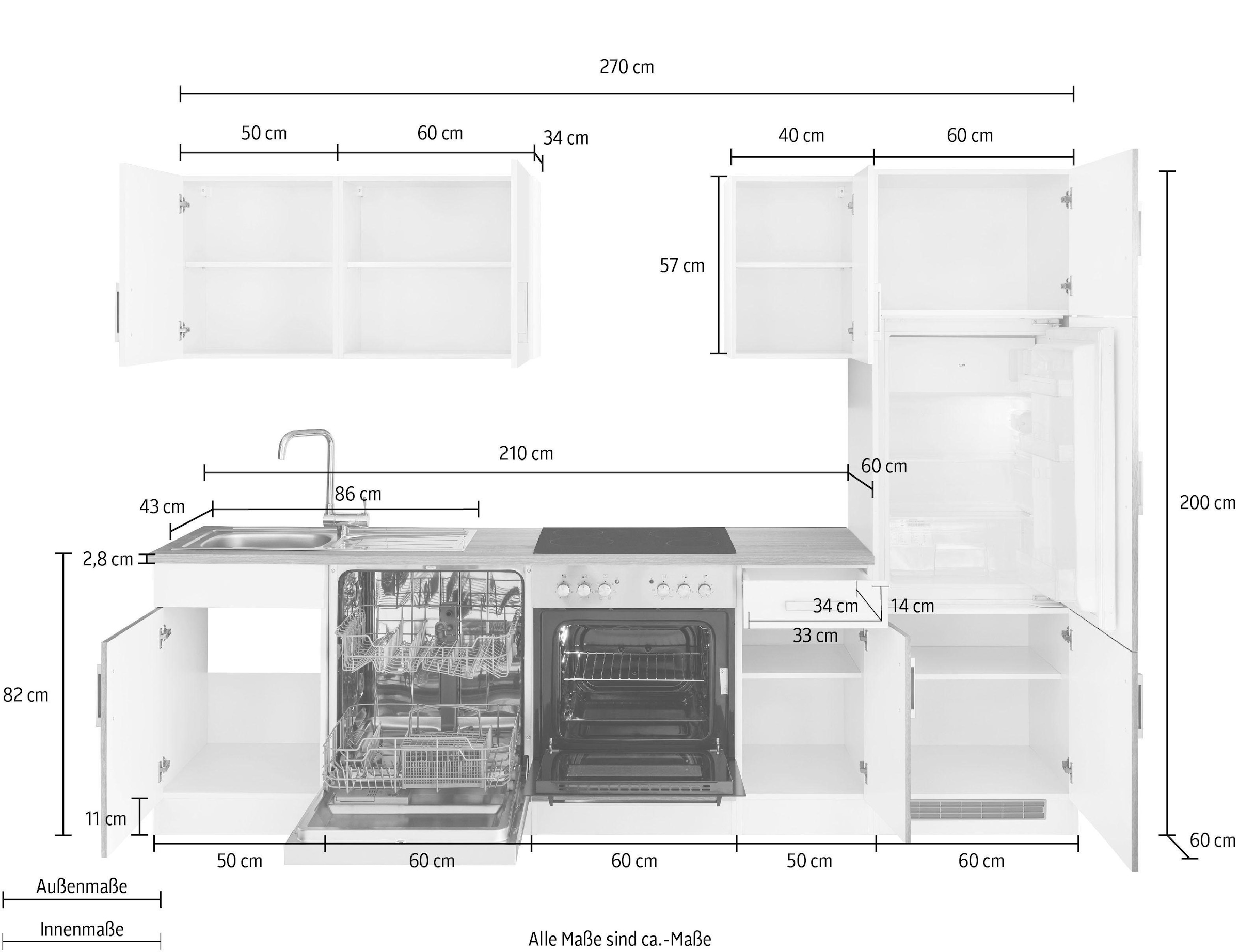KOCHSTATION Küchenzeile »KS-Gera« Breite 270 cm, wahlweise mit E-Geräten, mit Arbeitsplatte
