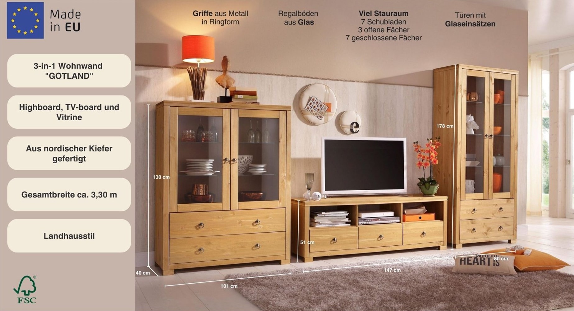 Home affaire Wohnwand »Gotland« Set, 3 Stk. tlg.