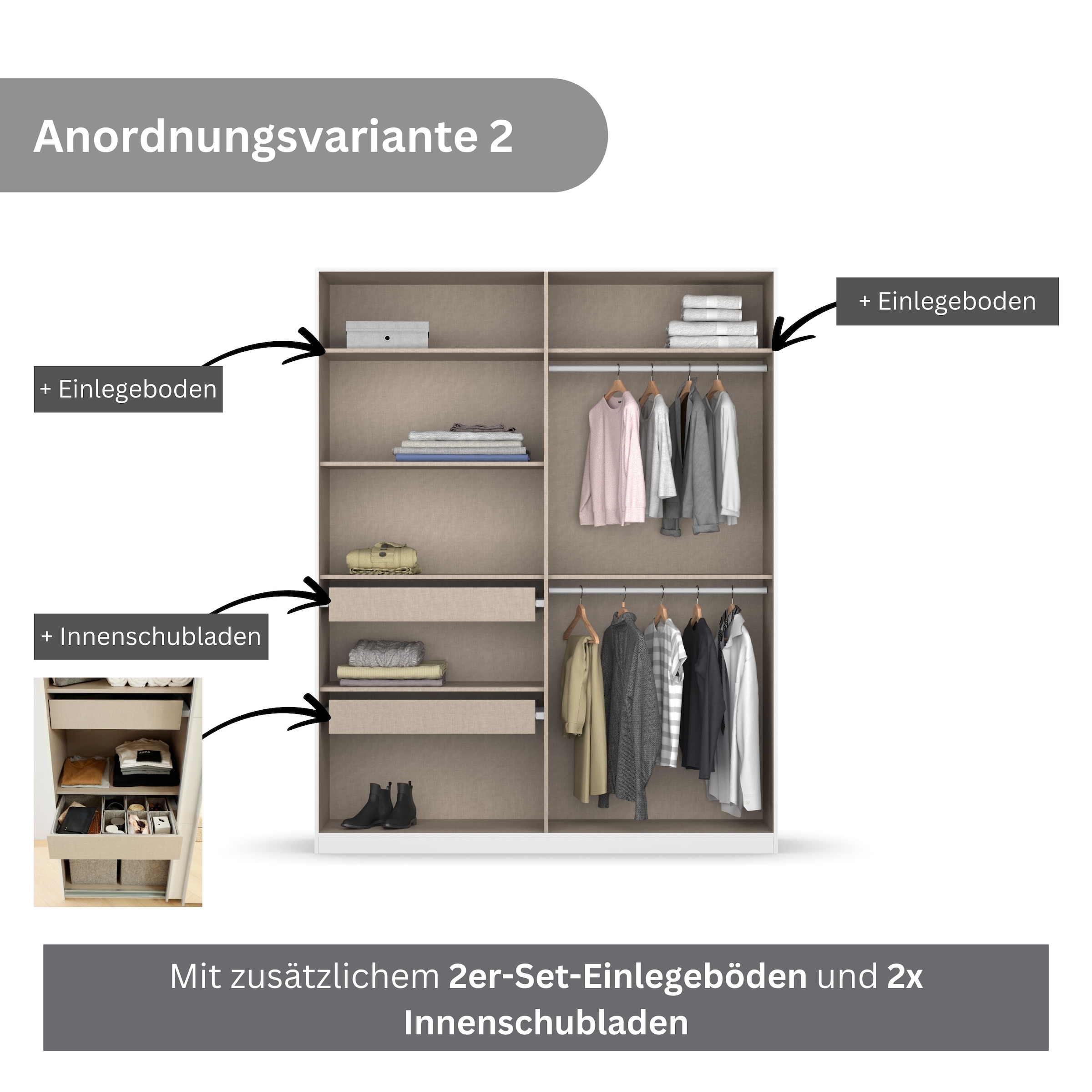 rauch Drehtürenschrank »Kleiderschrank Schrank Garderobe KOLUNA mit Dekor-Front«, inkl. 2 Innenschubladen sowie extra Einlegeböden MADE IN GERMANY