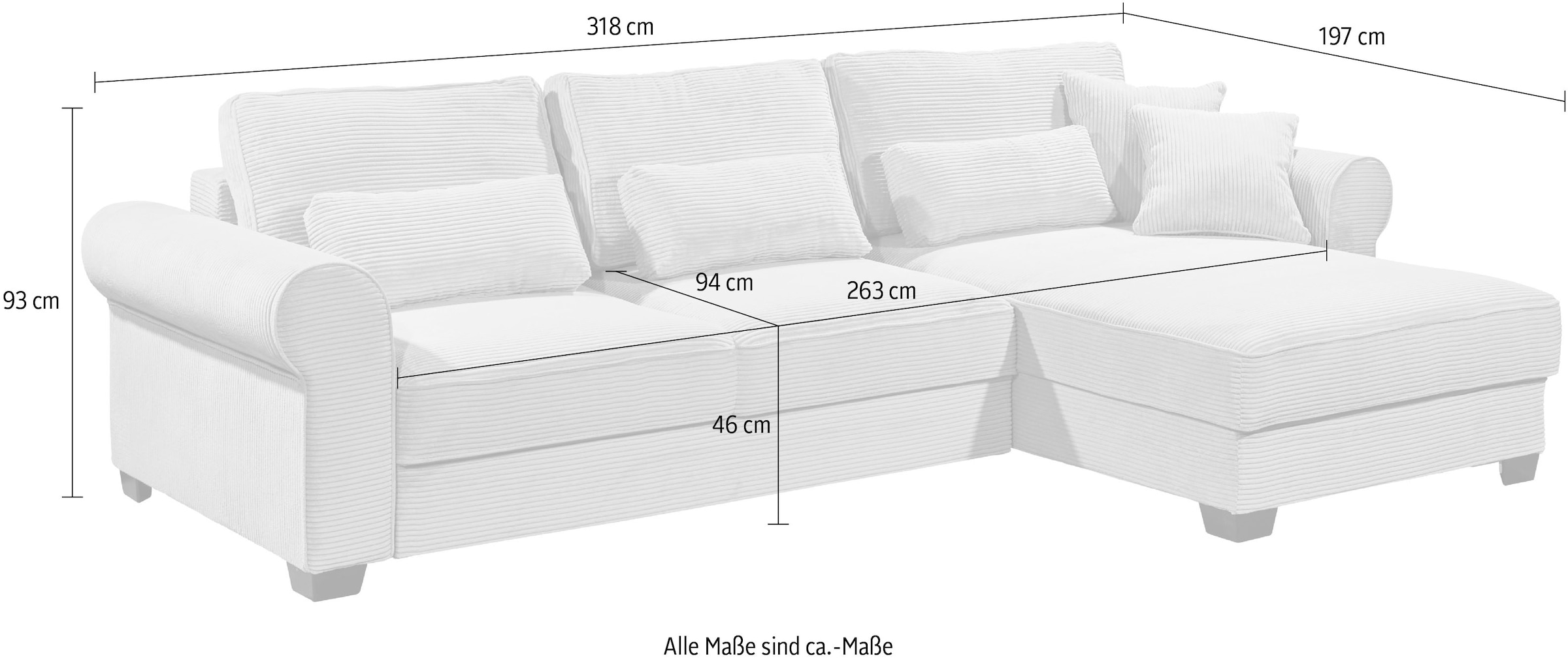 ED EXCITING DESIGN Ecksofa »Angelina L-Form«, mit Bettfunktion, Bettkasten & 5 Zierkissen