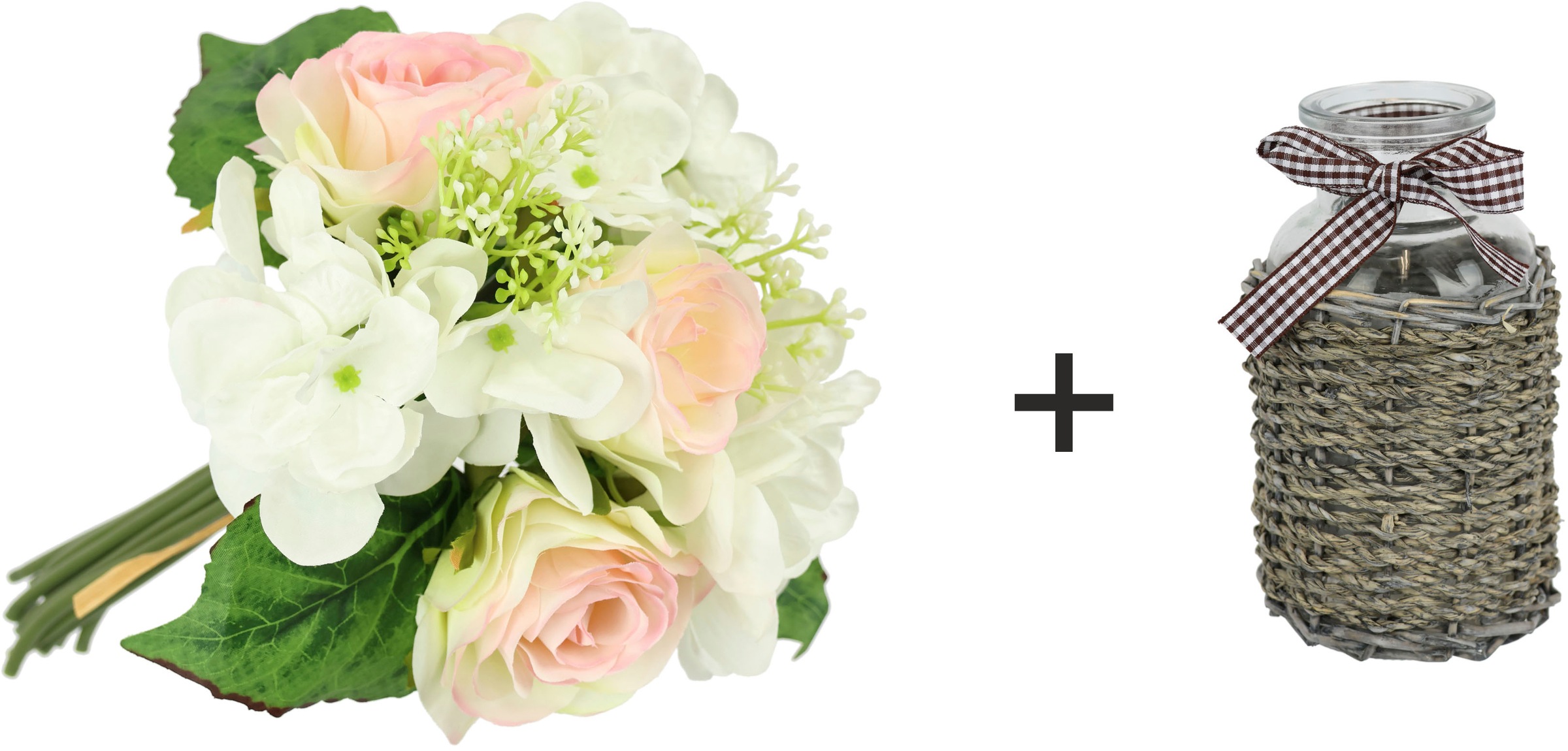 I.GE.A. Kunstblume »Bouquet Rosen Hortensie in Vase« Rosenstrauß Rose Blumen Dekoblumen Künstlich Blumenstrauß Blumenstrauß