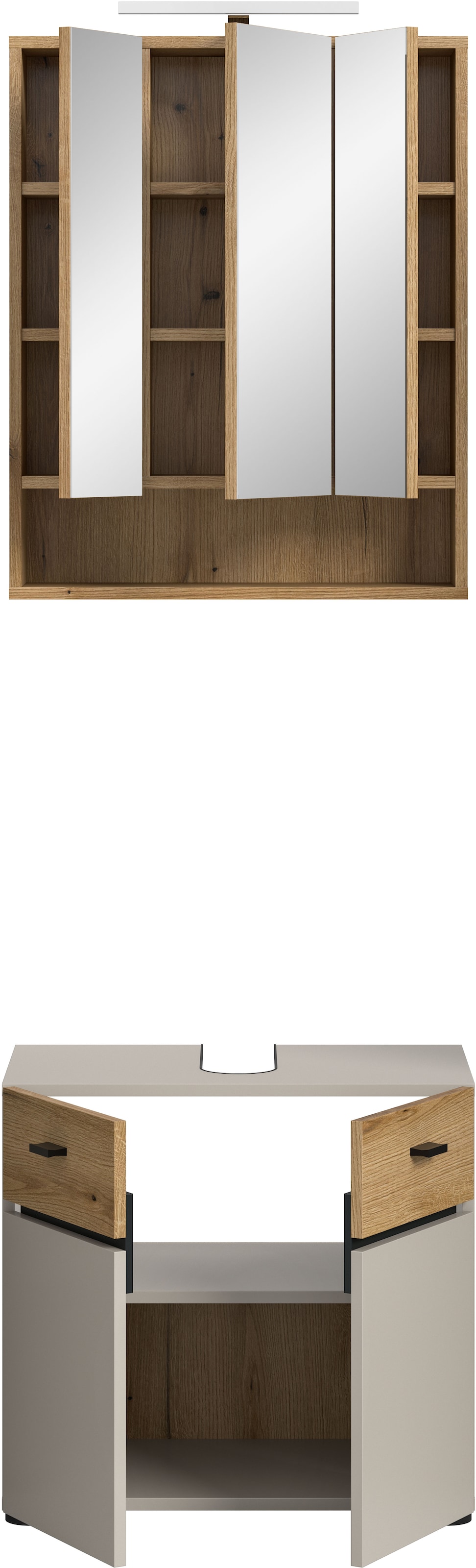 welltime Badmöbel-Set »VANN, 2-teilige moderne Badkombination, inkl. Beleuchtung« 1x Waschbeckenunterschrank, 1x Spiegelschrank inkl. Beleuchtung, 2 Stk. tlg.