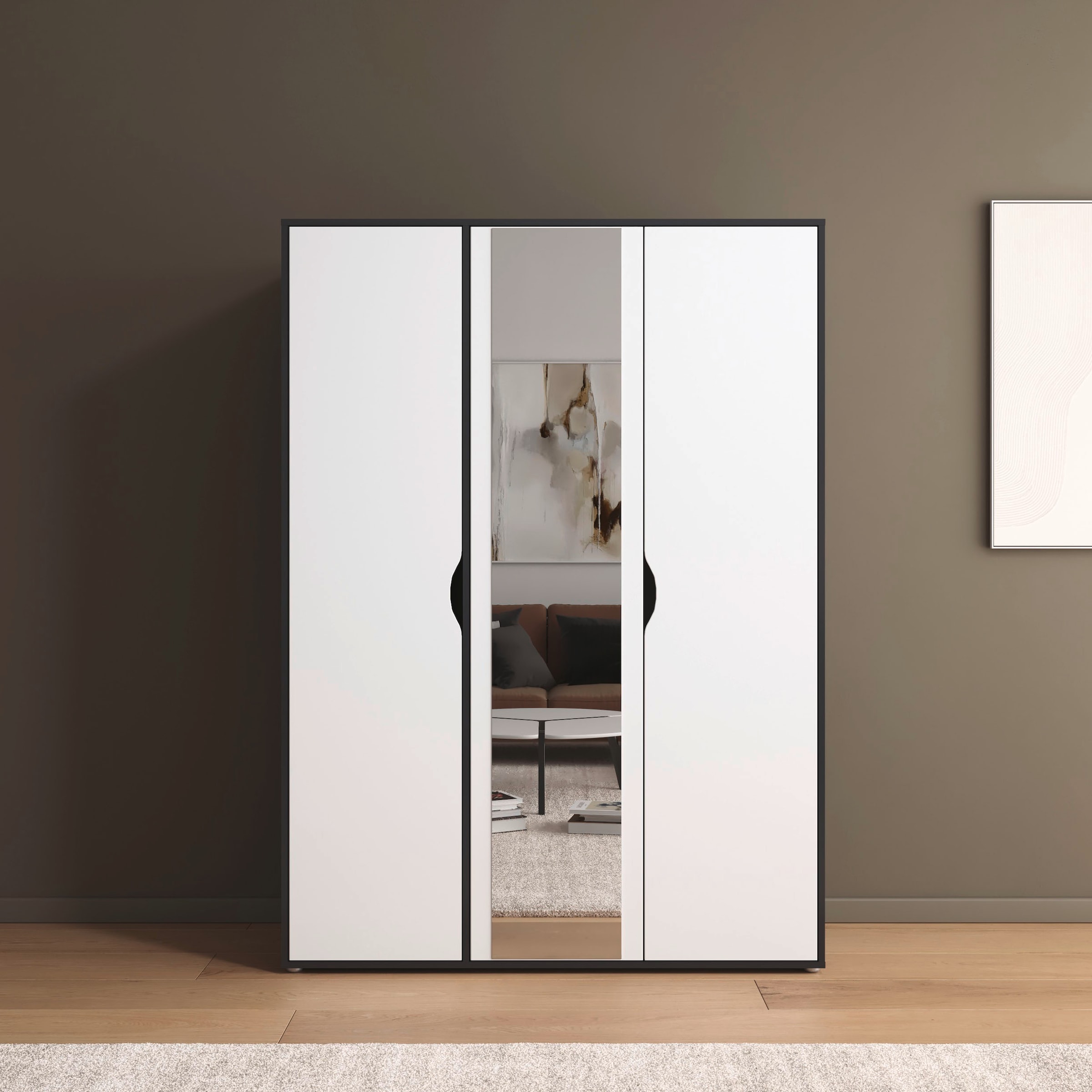 rauch Drehtürenschrank »Kleiderschrank Schrank Garderobe Wäscheschrank NARAI mit Spiegel« in 3 verschiedenen Ausstattungen BASIC/CLASSIC/PREMIUM,  Griffausfräsungen für eine grifflose Optik TOPSELLER MADE IN GERMANY