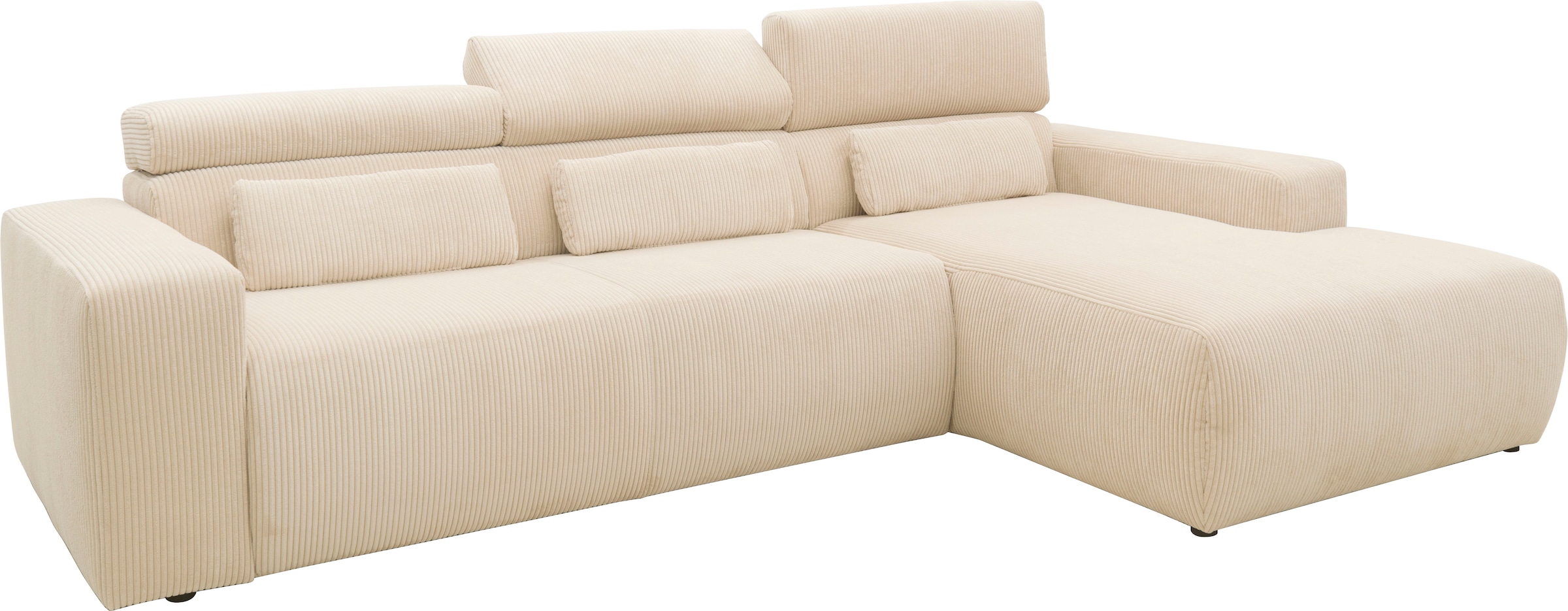 DOMO collection Ecksofa »Brandon B/T: 289/177 cm, belastbar bis 140kg/ Sitz, L-Form«, ohne Sitztiefenverstellung, Cord, creme
