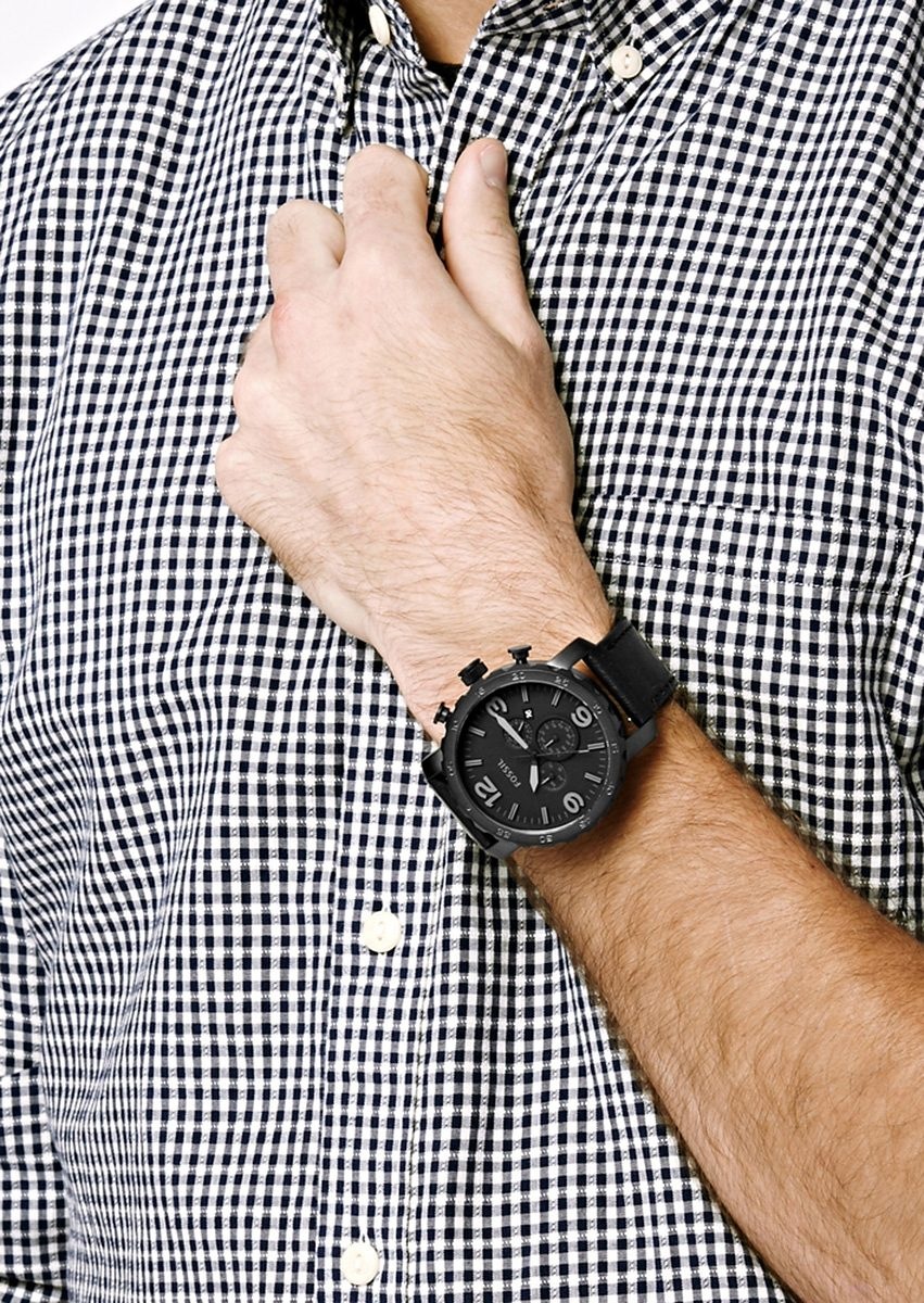 Fossil Chronograph »NATE« Quarzuhr, Armbanduhr, Herrenuhr, Stoppfunktion, Lederarmband, Datum