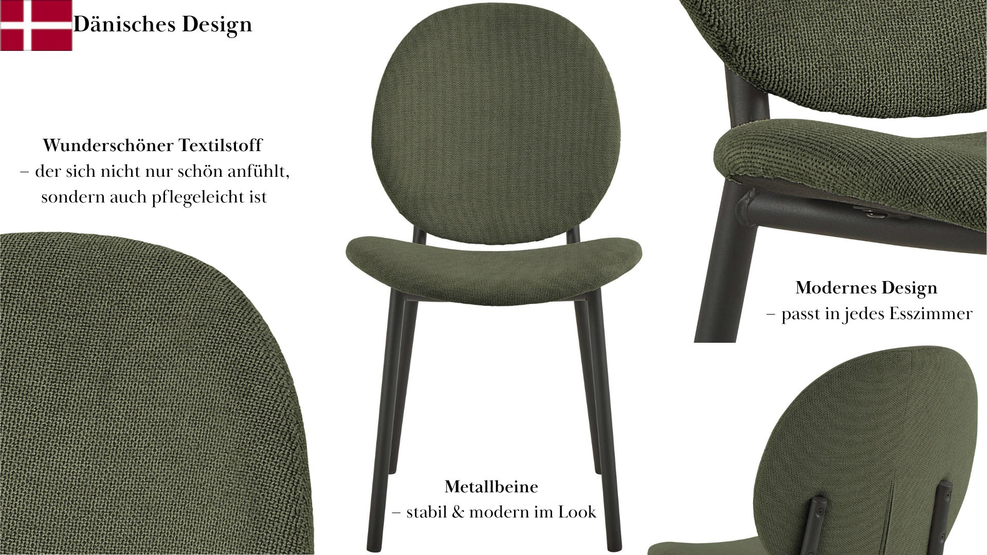 ACTONA GROUP Esszimmer-Set »Esspruppe, Speisetisch mit Wohnzimmerstühlen«, (Komplett-Set, 5 St., 1x Tisch + 4x Stuhle), Rechteckig Esstisch + 4x Stühle, Wildeiche, waldgrün, 120x80x75 cm