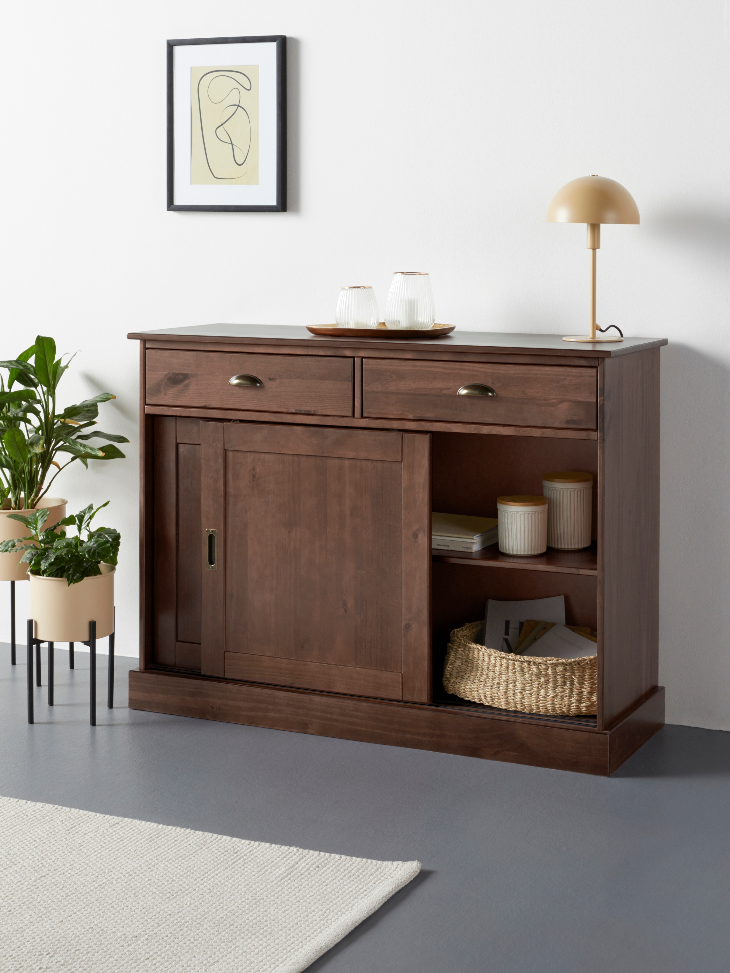 Home affaire Sideboard »Schröder«, Kommode, 2 Schiebetüren, 2 Schubkasten, aus massivem Kiefernholz
