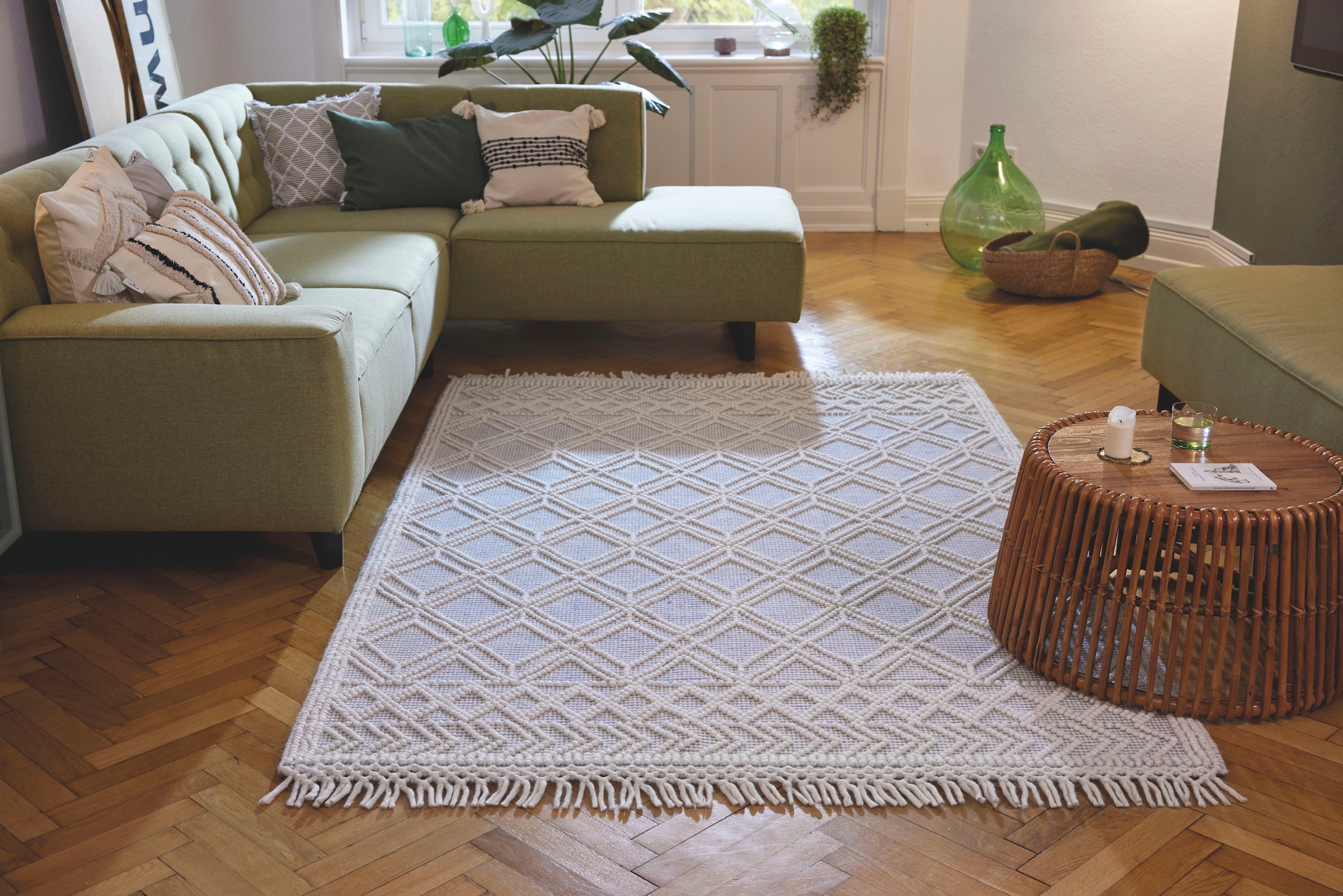 TOM TAILOR HOME Teppich »Colored Macrame« rechteckig 10 mm Höhe Handweb Teppich, reine Wolle, handgewebt, mit Fransen, Scandi Design