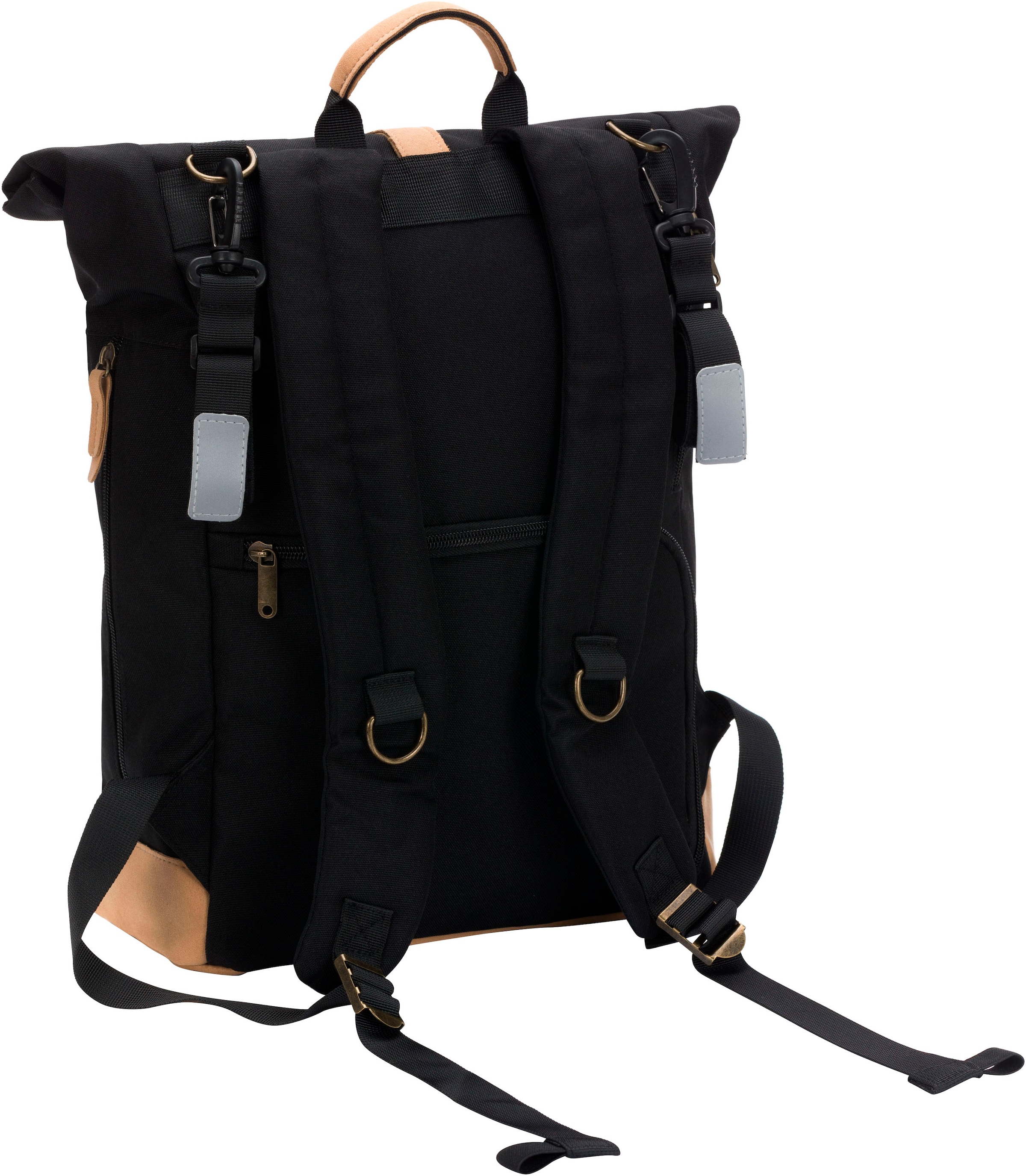 Fillikid Wickelrucksack »Rolltop Berlin schwarz«, Reflektoren, inkl. Wickeltunterlage
