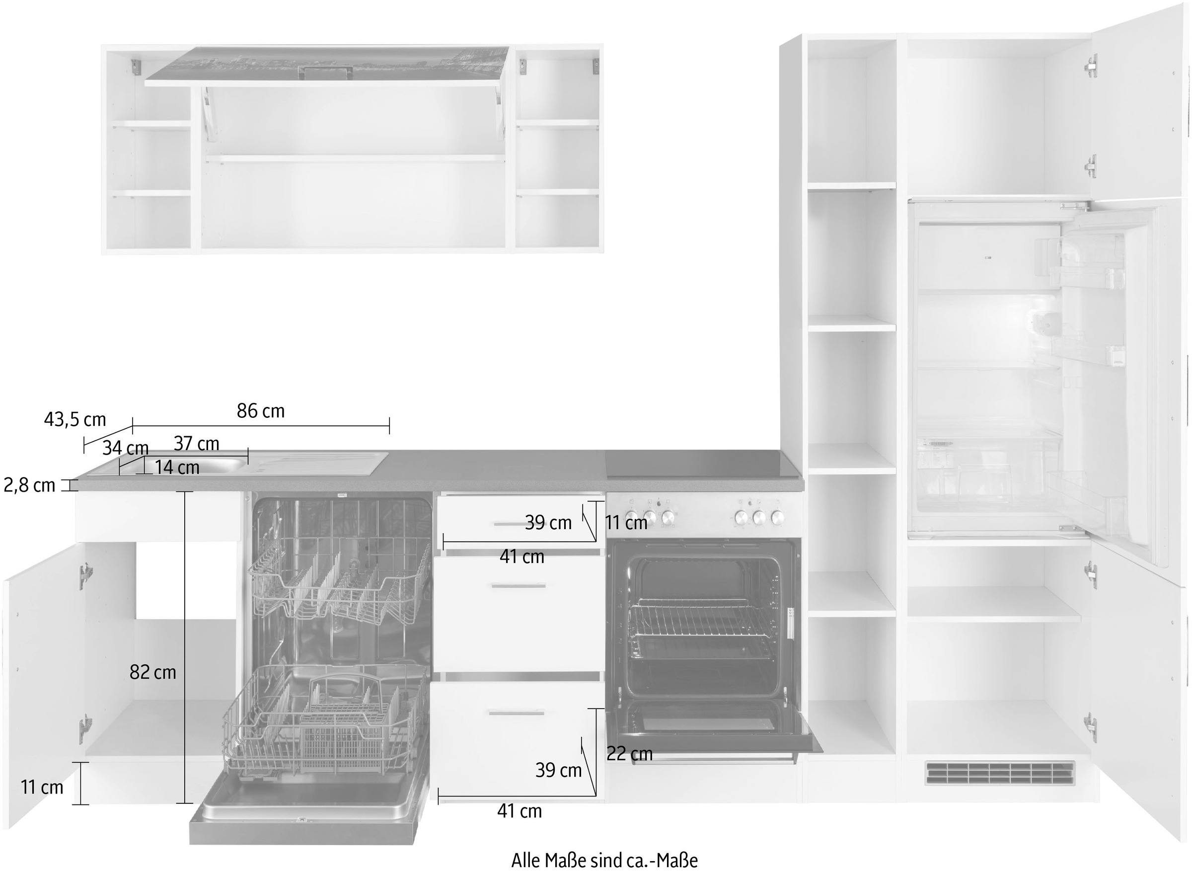 KOCHSTATION Küchenzeile »KS-Paris – Küchen mit einzigartigen Fotomotiven auf den Fronten« Breite 280 cm, wahlweise mit E-Geräten, mit Motivdruck