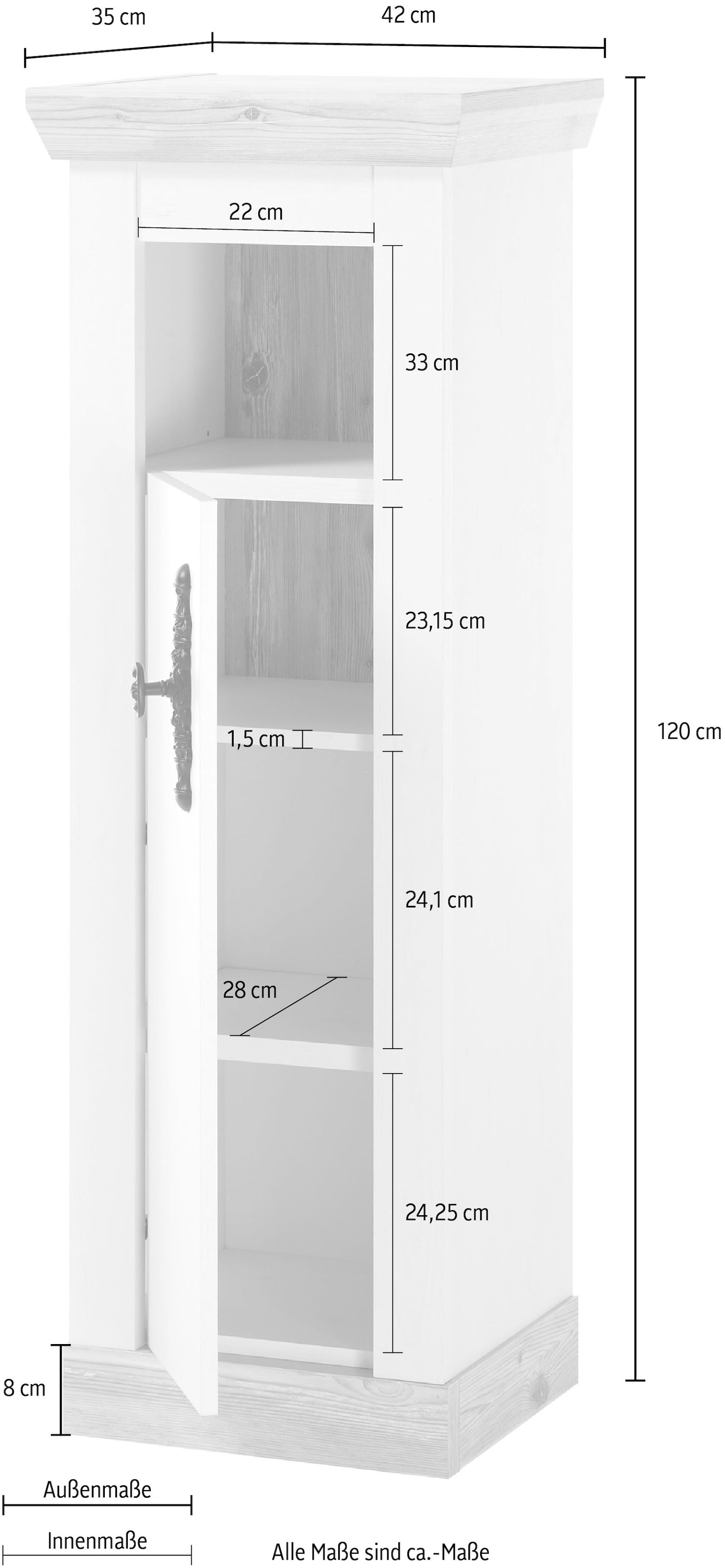 Home affaire Midischrank »Florenz, Badschrank im Landhausstil, Schrank mit Metallgriffen« in Pinie Weiß, offenes Fach und Stauraum hinter Drehtür