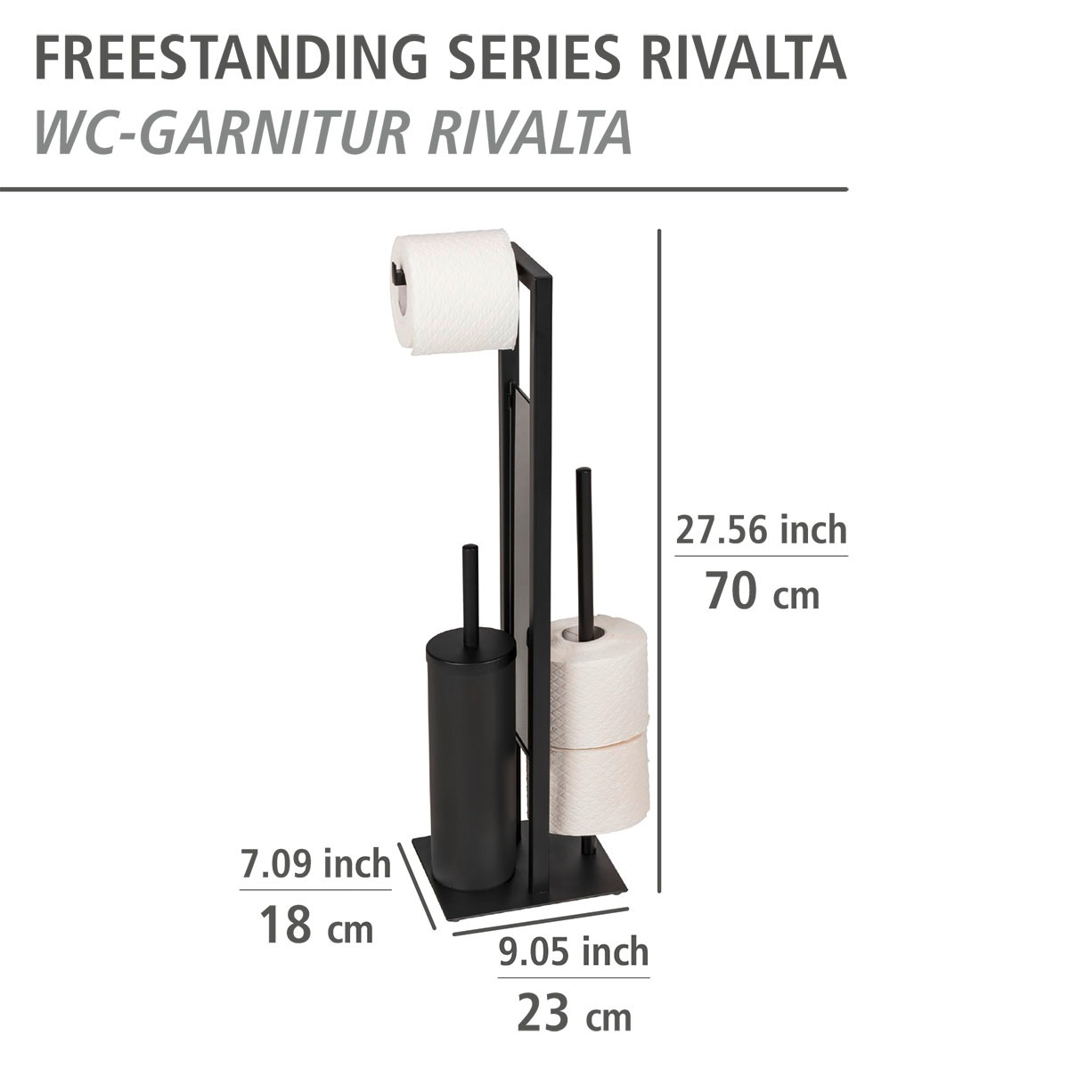 WENKO WC-Garnitur »Rivalta«, aus Stahl-Glas-Polypropylen, schwarz, 3 in 1 Standgarnitur