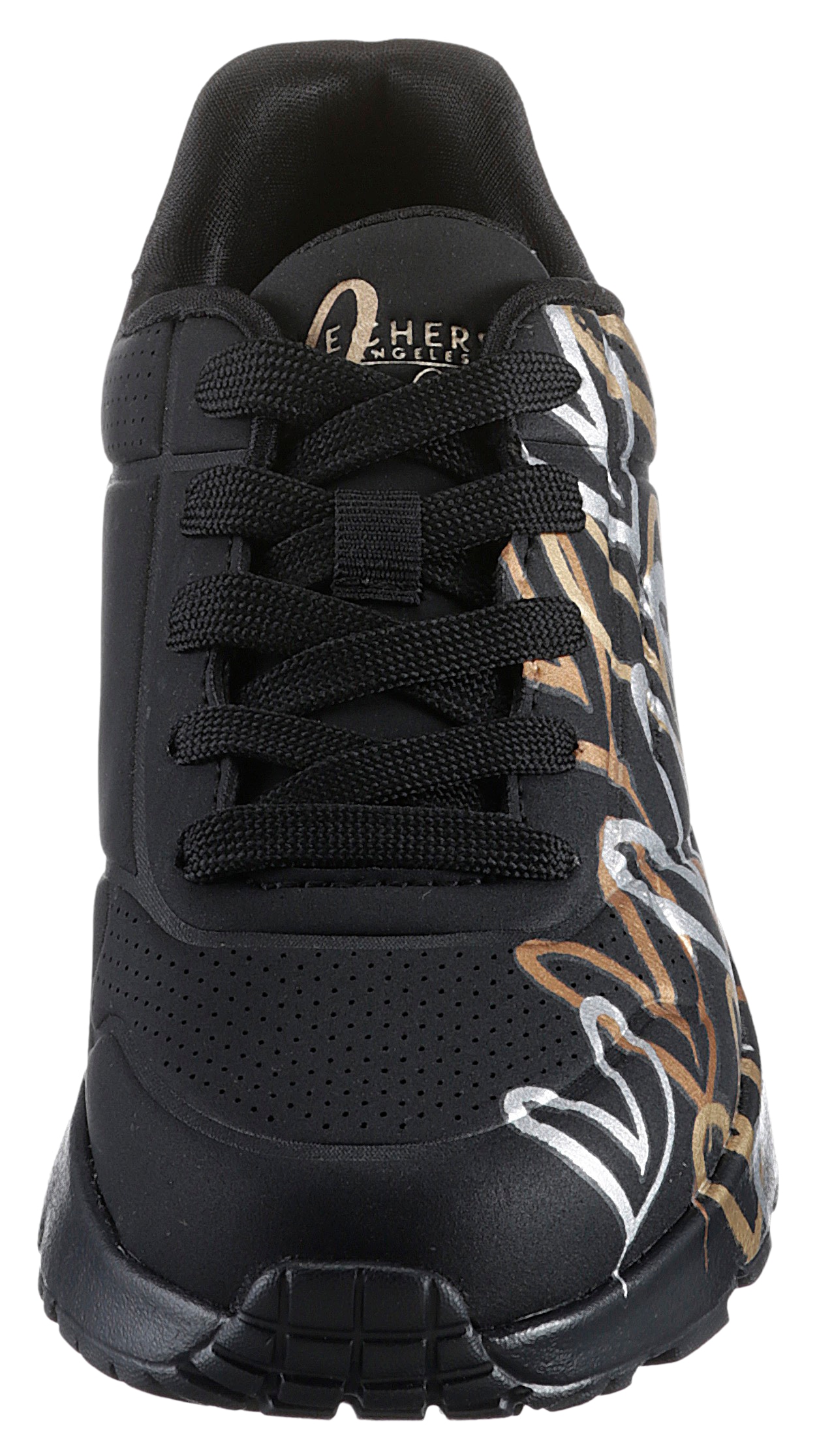 Skechers Plateausneaker »Skechers x JGoldcrown: Uno Lite - Metallic Love«  , Schnürschuh, Keilsneaker mit Herzchen im Metallic Look bedruckt